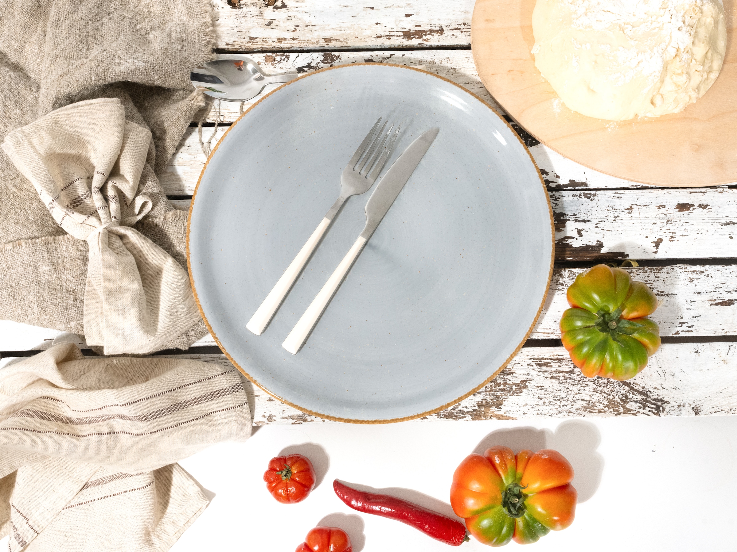 CreaTable Pizzateller »Vintage Nature, Pizzateller 33 cm 4-tlg« Teller Set, Handgemalt, Gesprenkelt, Rustikales Außenband