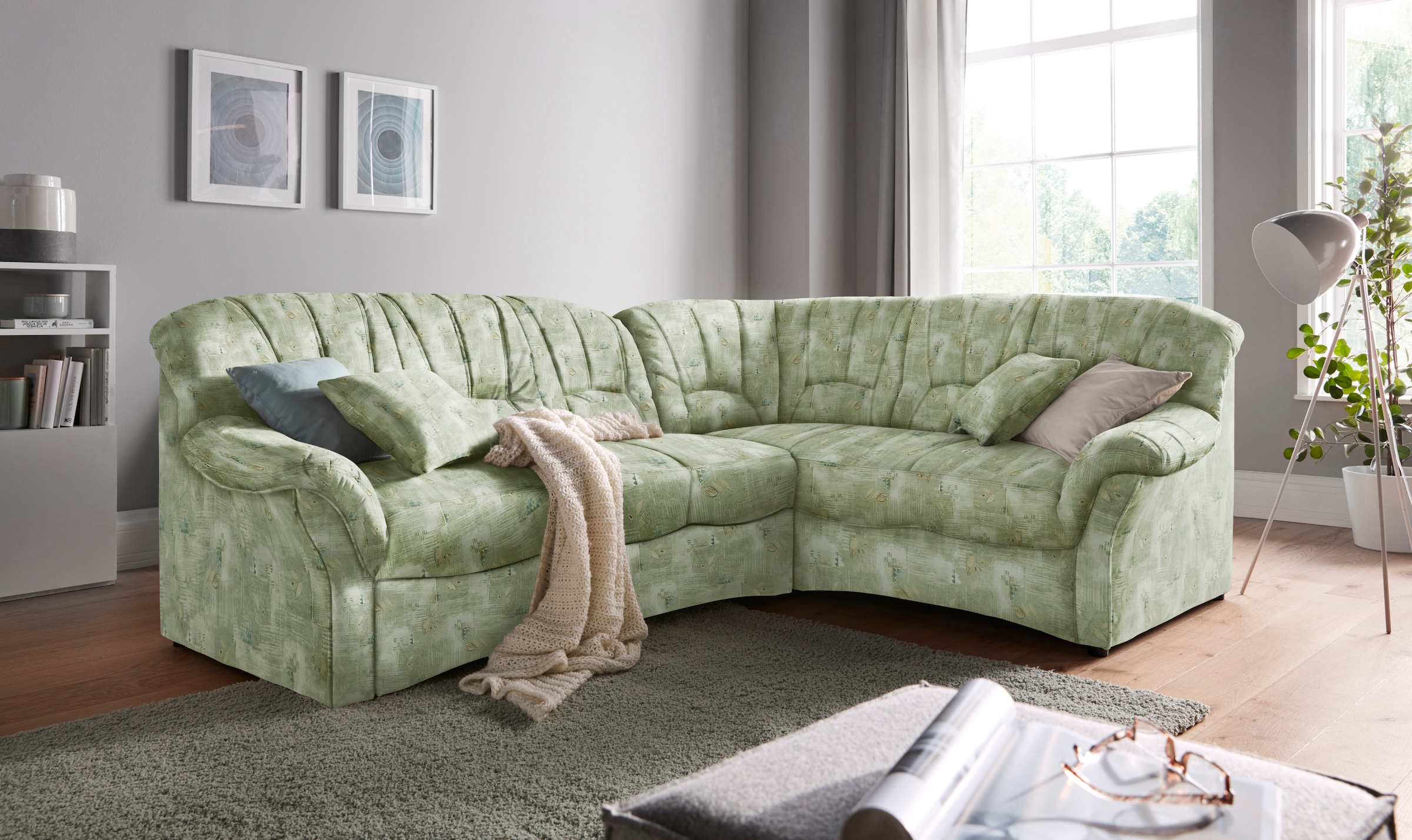 DOMO collection Ecksofa »Bahia L-Form, B/T: 256/200 cm, belastbar bis 140kg/Sitz, mit Federkern« Microfaser, natur