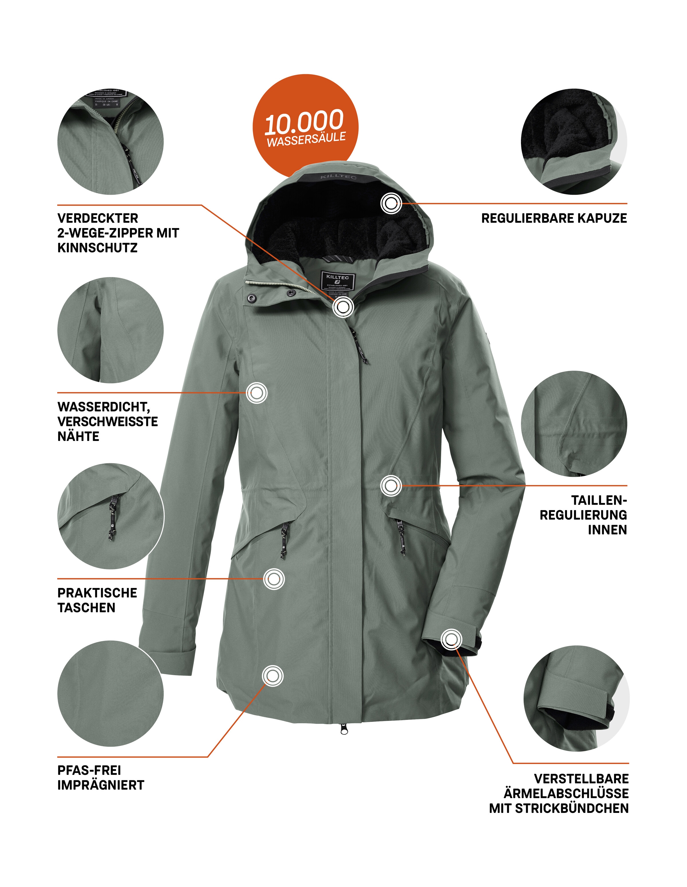 Killtec Parka »KOW 19 WMN PRK«, Wasserdichter, atmungsaktiver Damenparka mit verstellbarer Kapuze