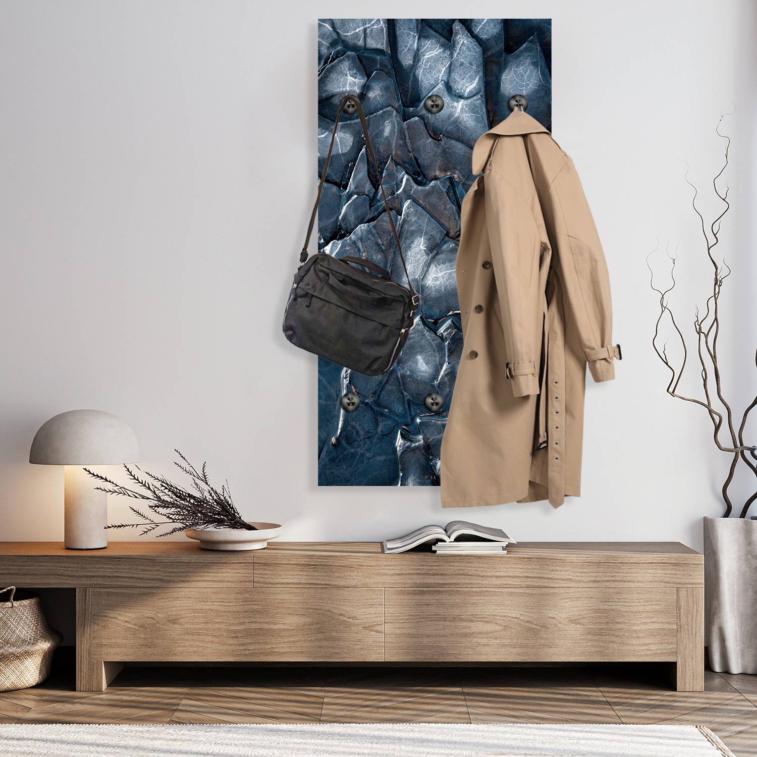 queence Wandgarderobe »Edelstein Spa Magie« 1 Stk. tlg. Wandpaneel aus Acrylglas inkl. 6 Edelstahlhaken in schwarz matt