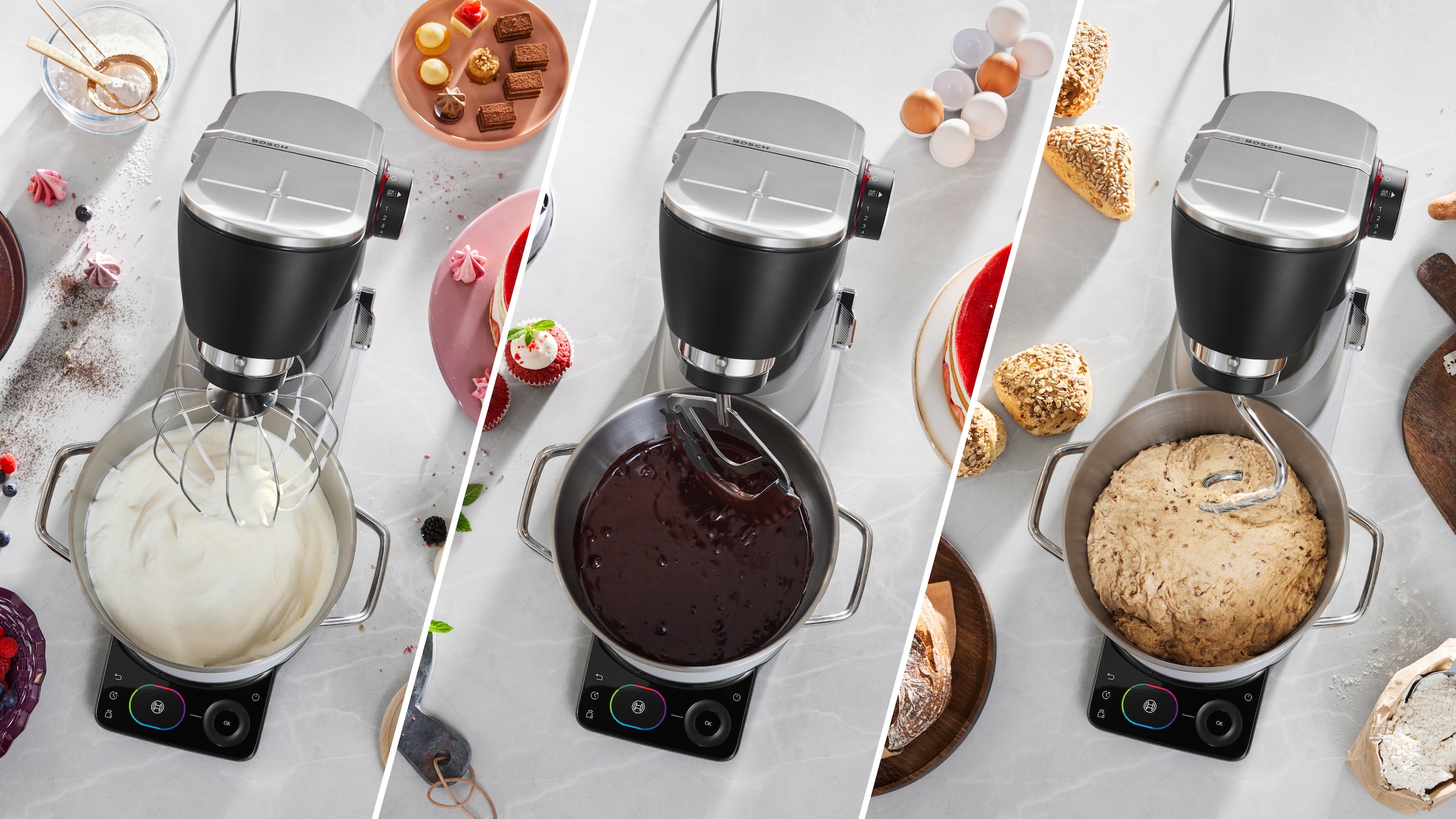 BOSCH Küchenmaschine »Serie 8, 9 Automatikprogramme, integrierte Waage, Timer, 6l Schüssel« Edelstahlschüssel, 3 Rührwerkzeuge spülmaschinenfest, 7 Stufen, 1800 W