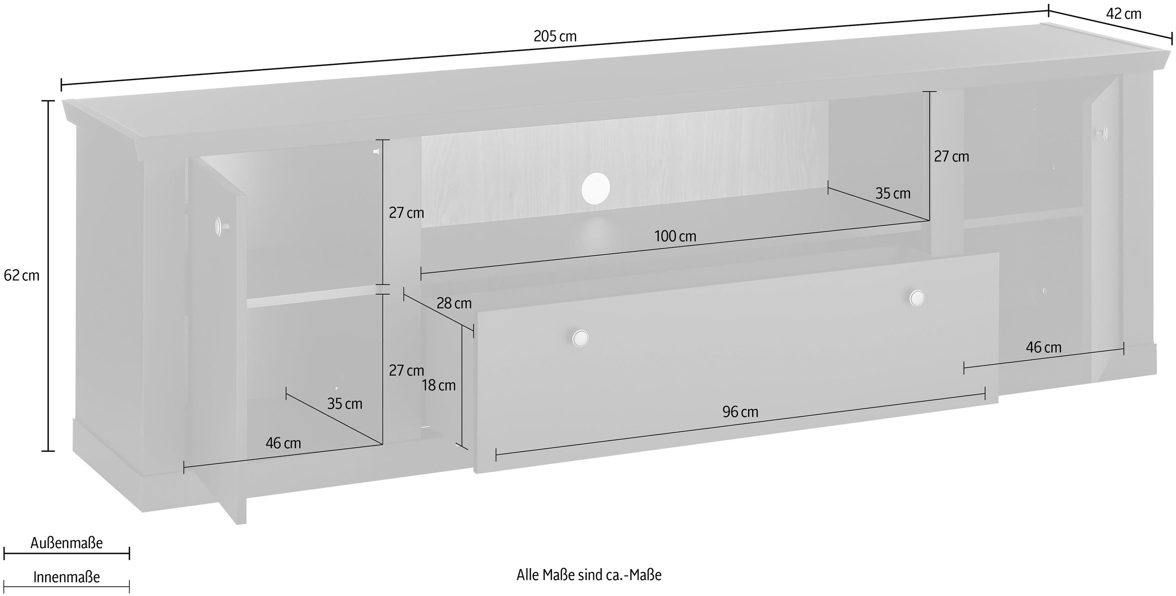 Home affaire Lowboard »Lincoln, moderner TV-Schrank, schwarze Kommode, TV-Unterschrank« edles Design, messingfarbene Knopfgriffe, in 2 Größen verfügbar