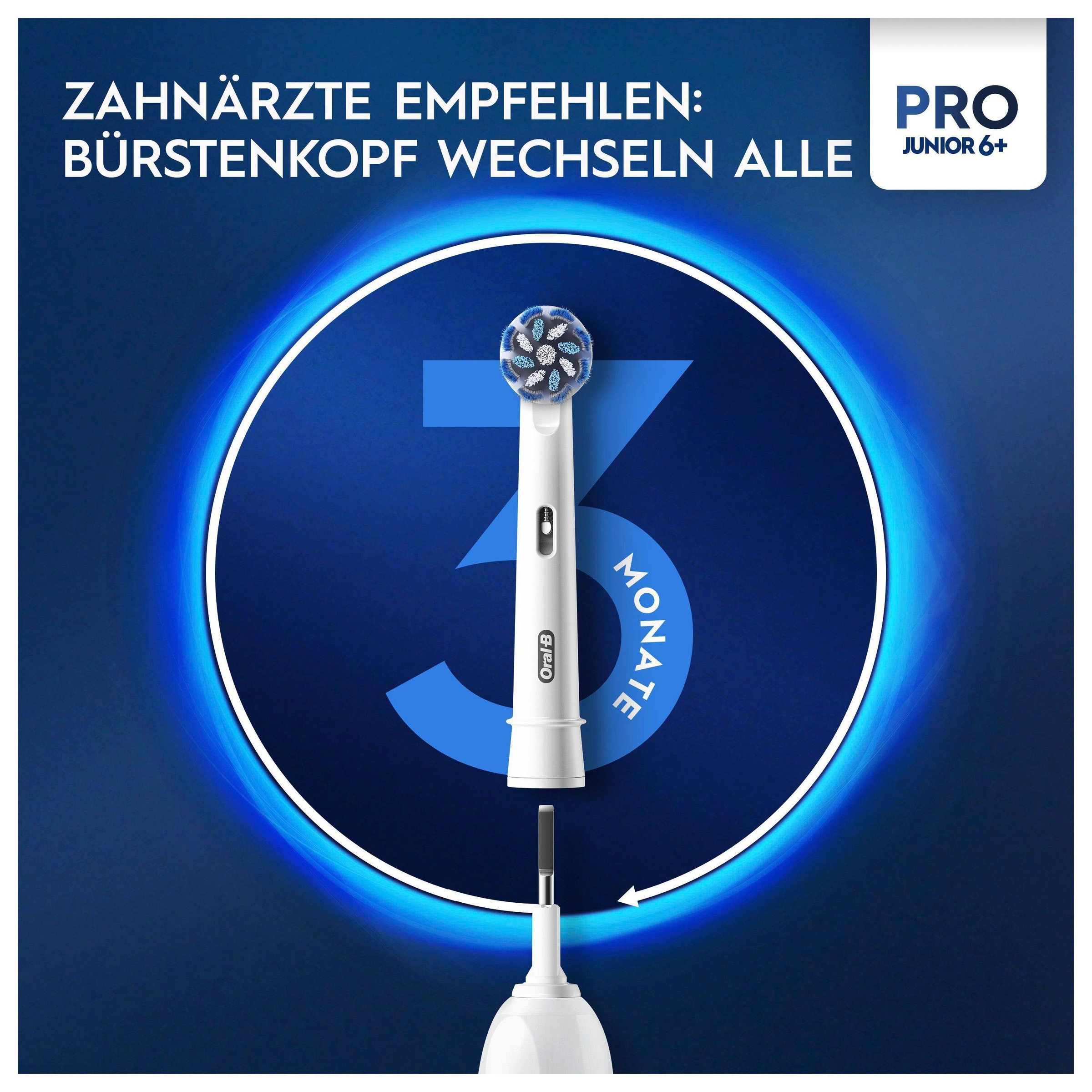 Oral-B Elektrische Zahnbürste »Pro Junior«, 2 St. Aufsteckbürsten, Drucksensor