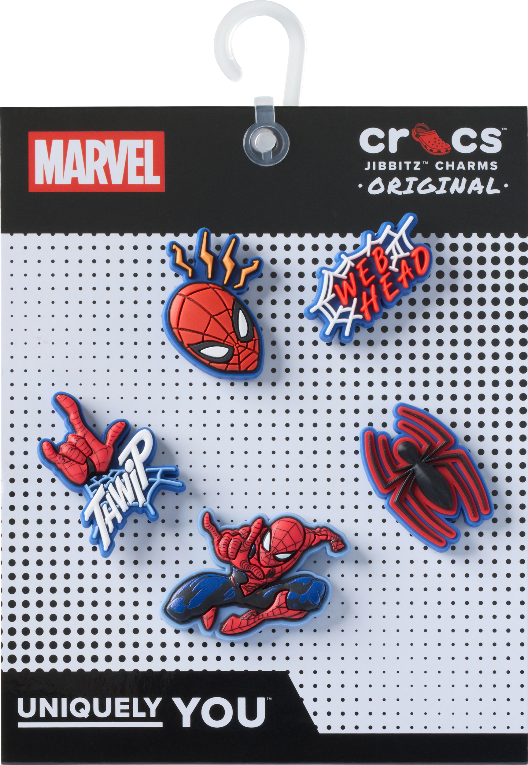 Crocs Schuhanstecker »Jibbitz™ Spiderman« Set, Kein Spielzeug. Nicht für Kinder unter 3 Jahren geeignet, 5 Stk. Charms, Anstecker mit Spiderman Motiven