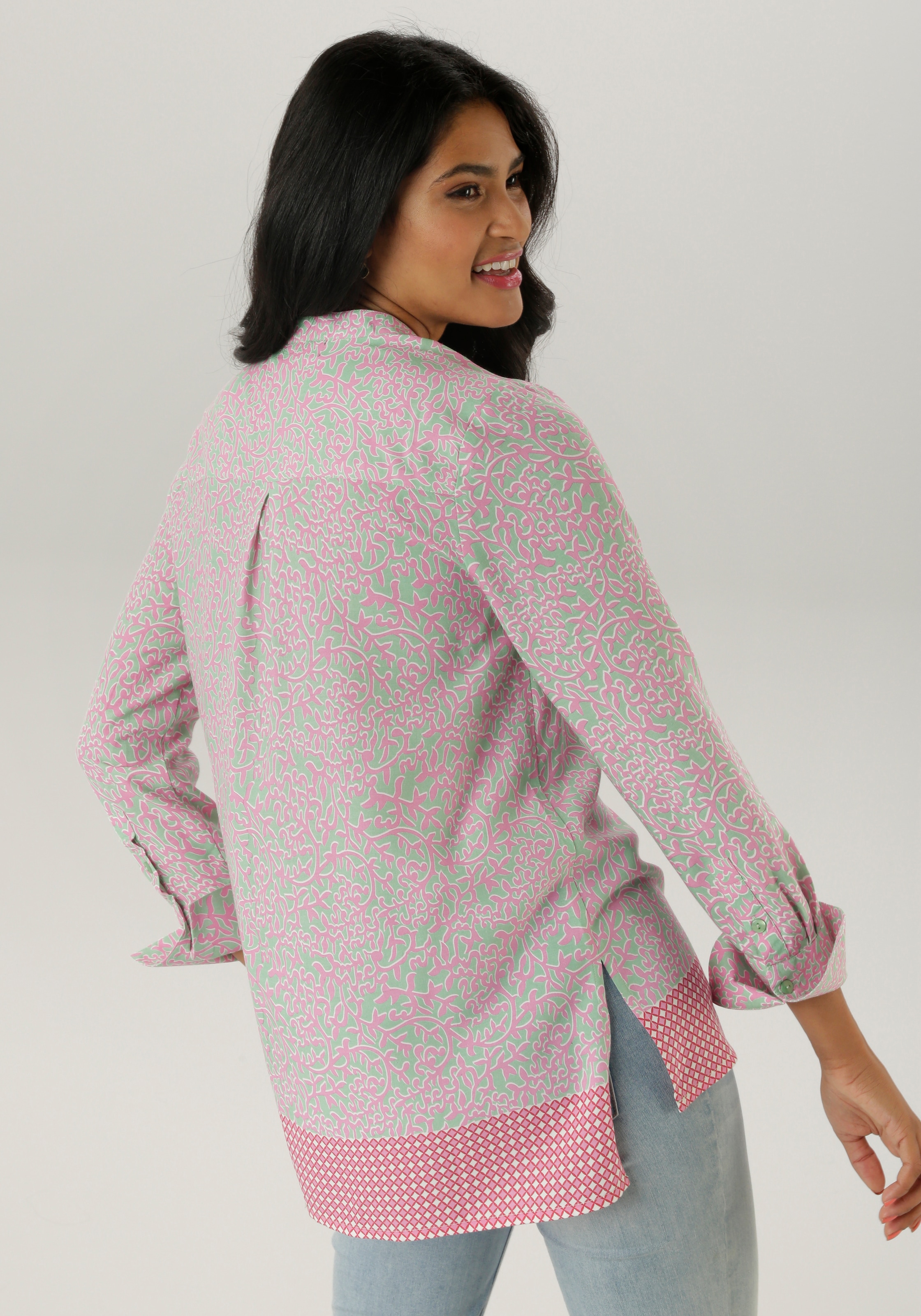 Aniston SELECTED Longbluse, mit Rankenmusterung und Bordürendruck am Saum