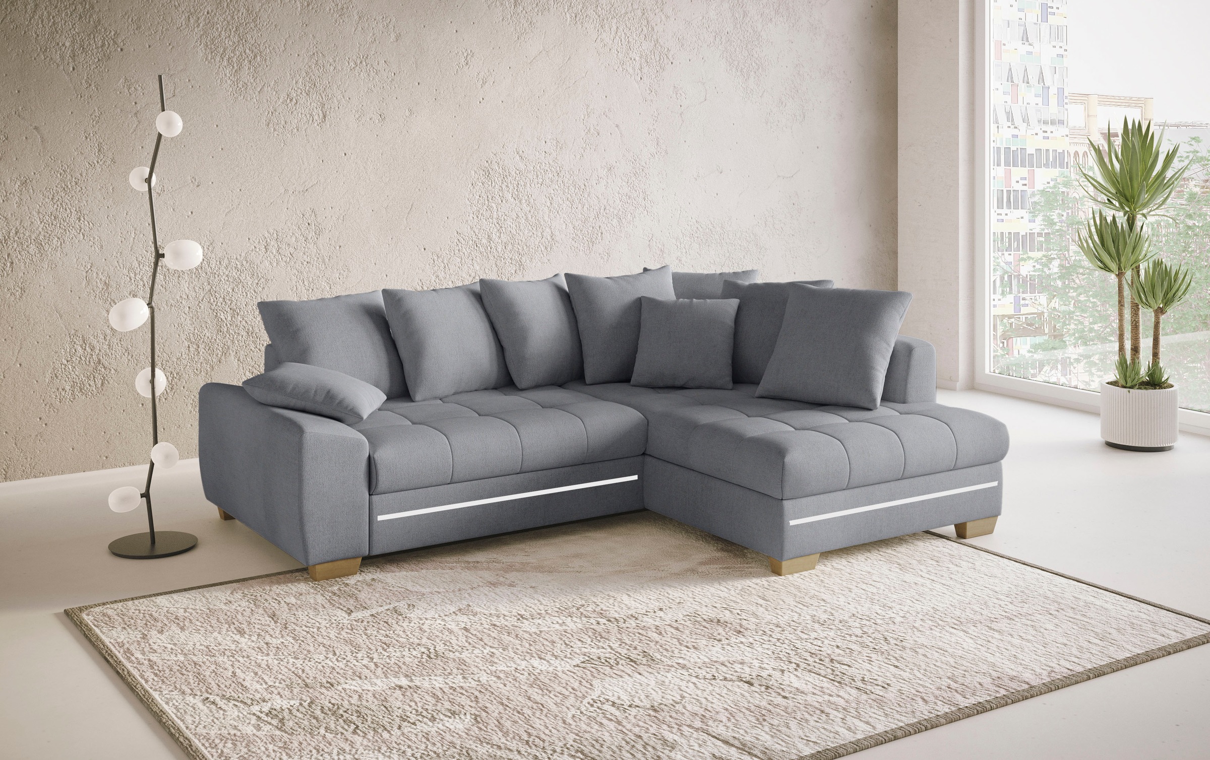 Mr. Couch Ecksofa »Nikita II, L-Form«, mit RGB-LED Beleuchtung, wahlweise mit Bett, Bettkasten, Kaltschaum