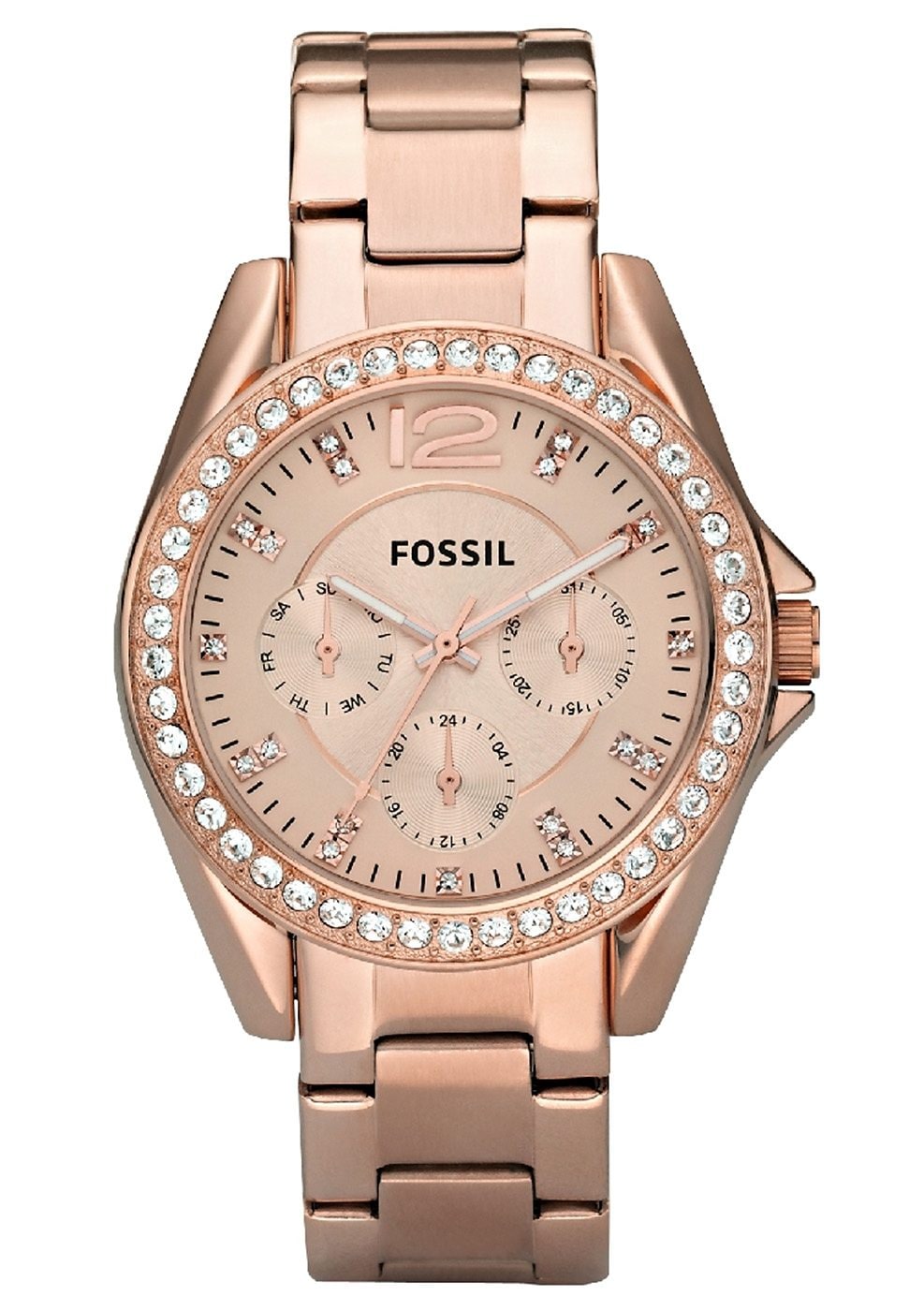 Fossil Multifunktionsuhr »RILEY, ES2811«, Quarzuhr, Armbanduhr, Damenuhr, Datum, 12/24-Stunden-Anzeige