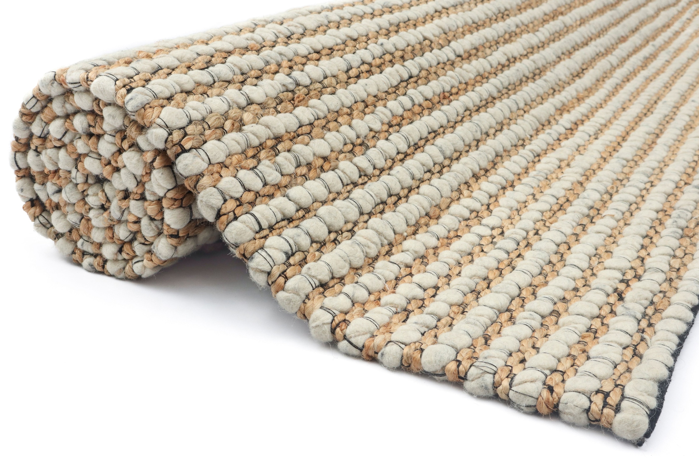 OTTO home Wollteppich »Leevy, Wolle und Jute, handgewebt, Handweb Teppiche« rechteckig 25 mm Höhe schöne Streifenoptik, Wohnzimmer, Schlafzimmer, Esszimmer