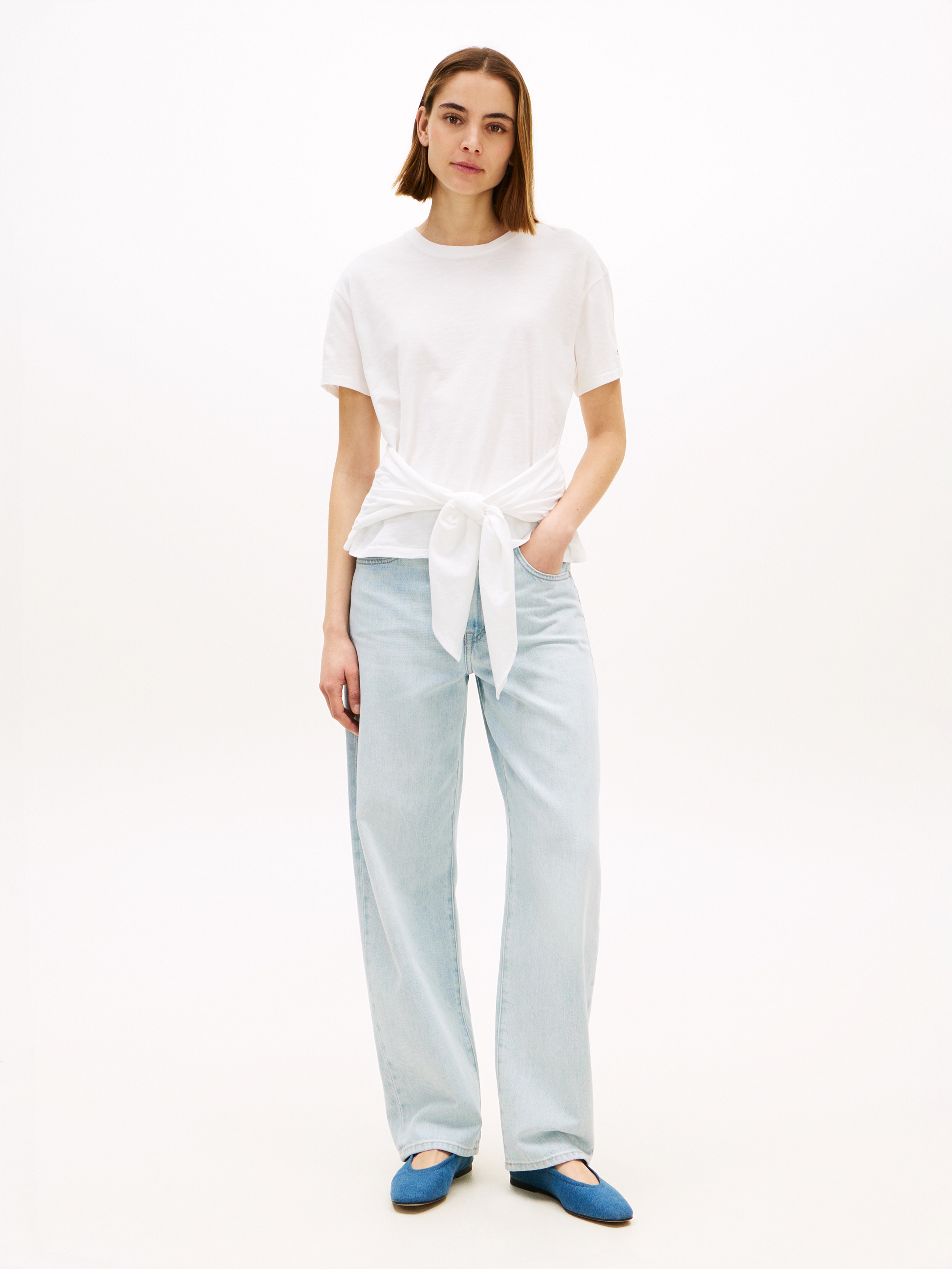 Tommy Hilfiger Kurzarmshirt »CO SLUB KNOT SS TEE« mit Bindegürtel in der Taille