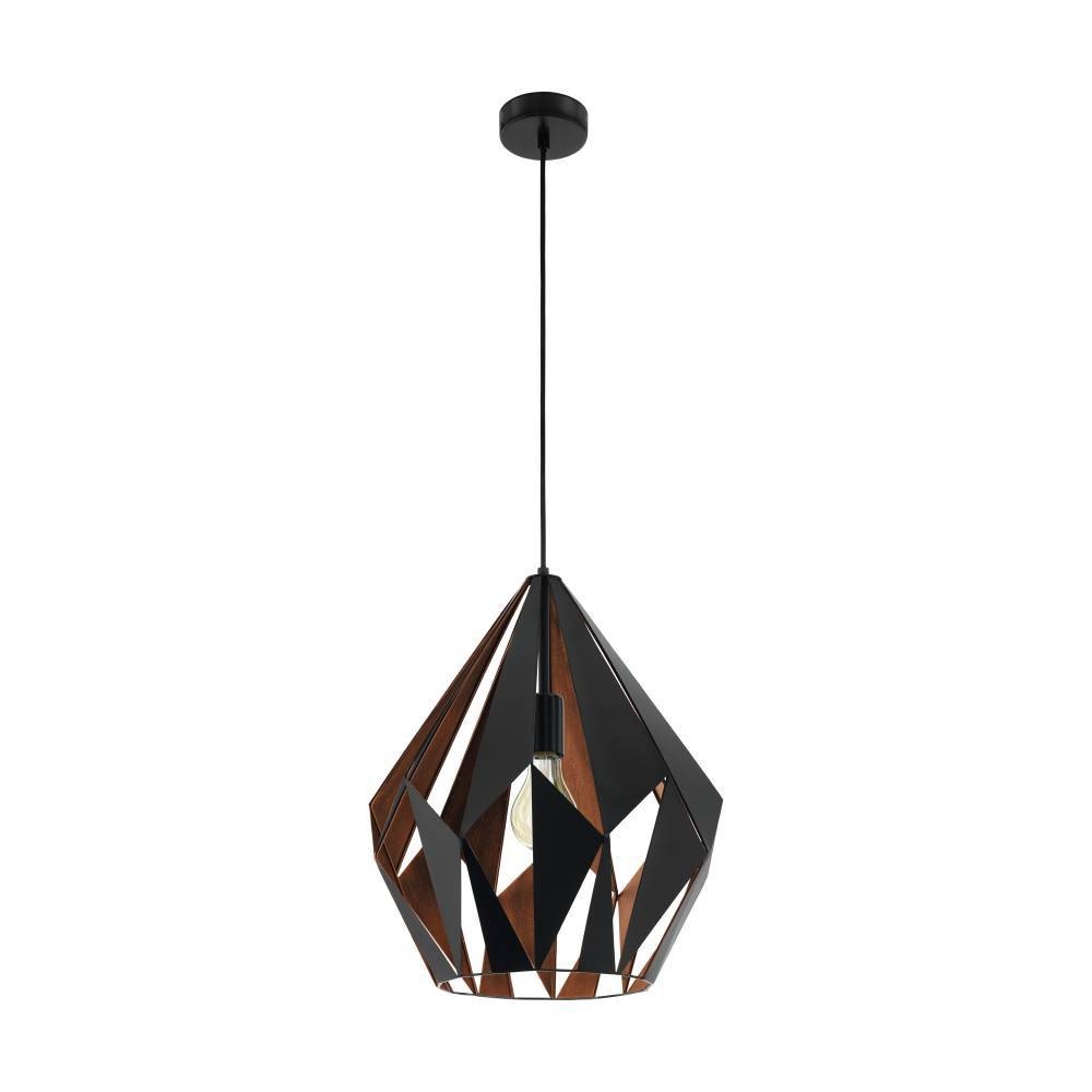 EGLO Hängeleuchte »CARLTON 1 Pendellampe, Stahl, E27, IP20, Retro, Esstischlampe, Lampe« E27 1 Stk. Hängeleuchte, H150 x Ø38,5 cm, schwarz, kupfer, 1X60W exkl.