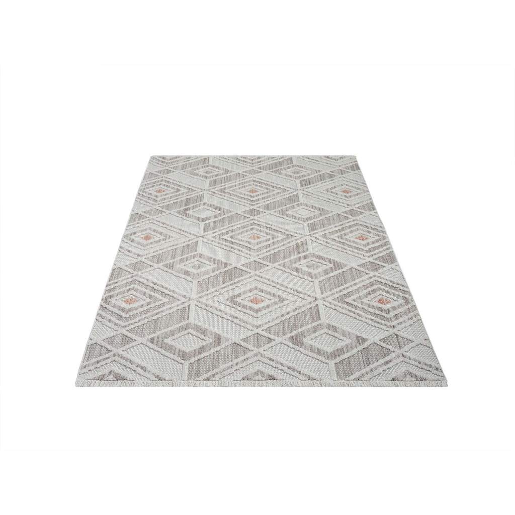 Carpet City Teppich »LINDO 8875«, rechteckig, 11 mm Höhe, Kurzflor, Hochtief-Muster/ 3D-Effekt, Fransen, Boho-Stil, Wohnzimmer