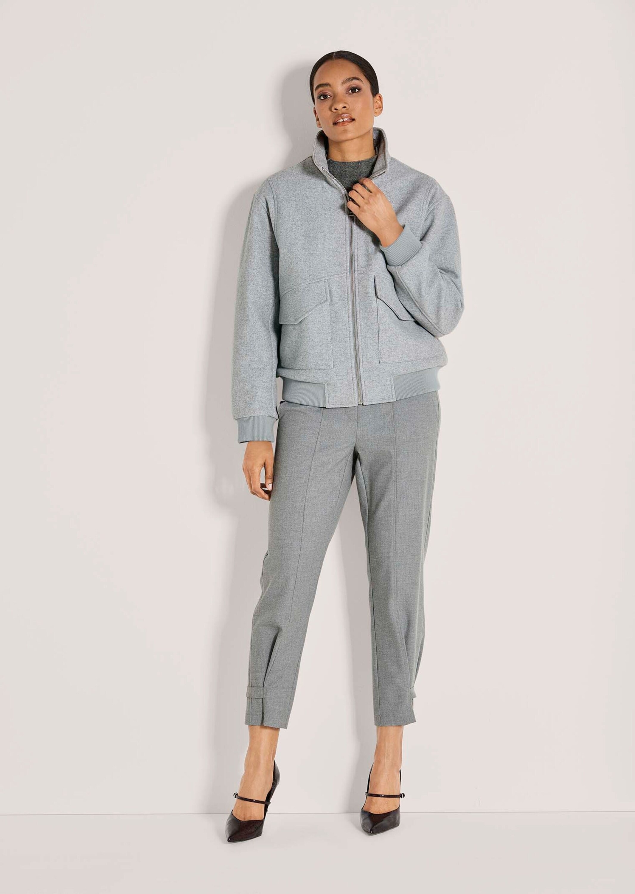 MADELEINE Kurzjacke »Blousonjacke Eleganter Damenblouson mit Melange-Optik« überschnitte Schulter, Strickbündchen an Arm und Saum