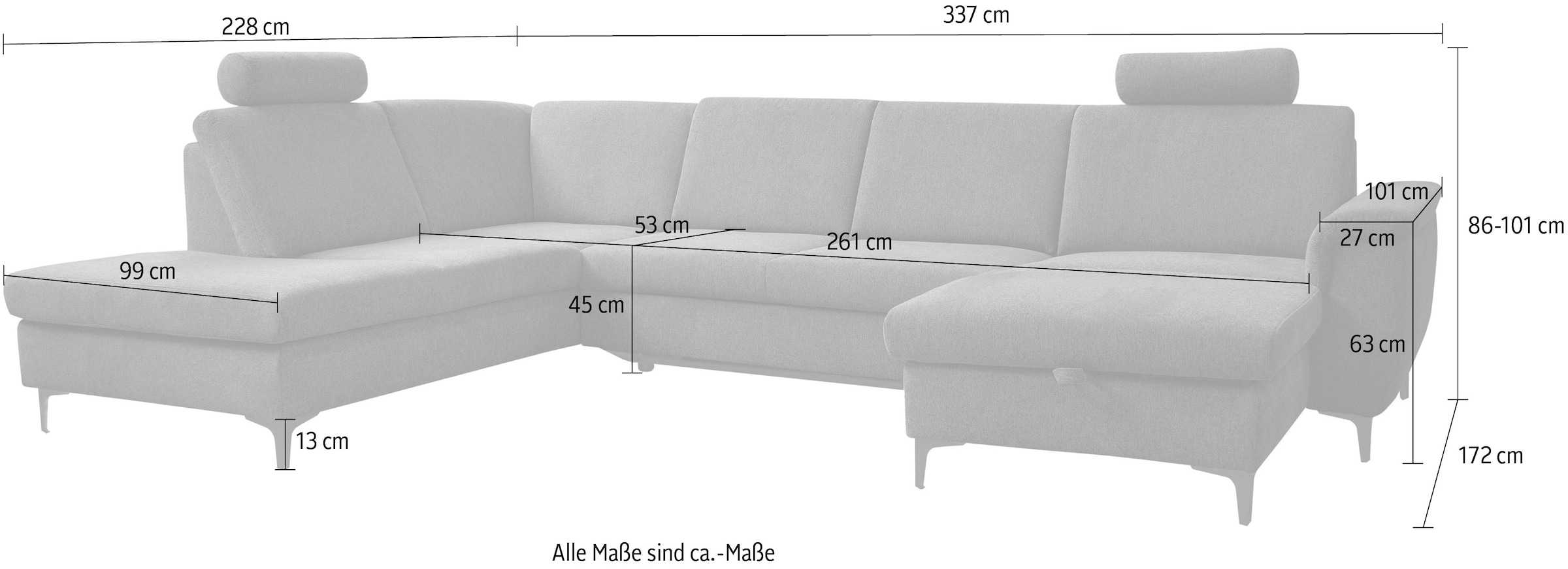 alina Wohnlandschaft »Kora«, Inklusive Nackenstützen, Breite 337 cm