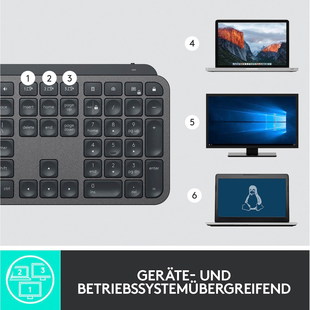 Logitech Tastatur »MX Keys Advanced«, (Antirutsch-Füße-Ziffernblock)