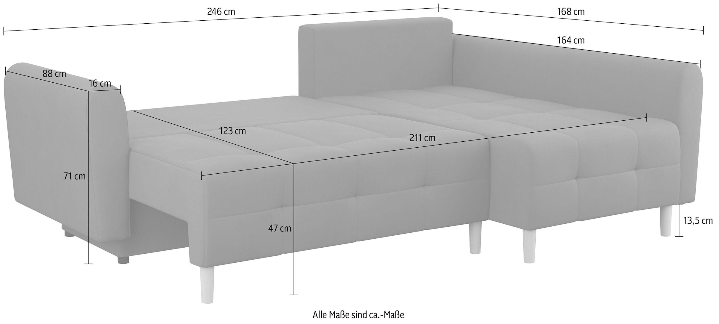 Home affaire Ecksofa »Nordic L-Form«, mit Bettfunktion und Bettkasten, Steppung, Federkern, 2 Zierkissen