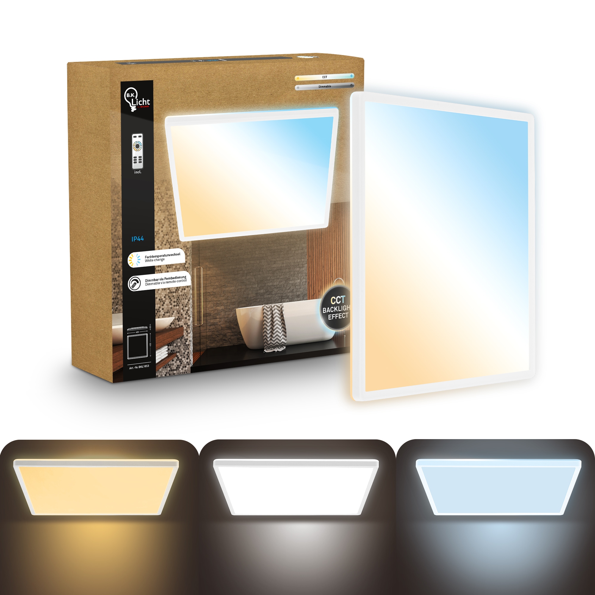 B.K.Licht LED Panel »SHALLOW« LED-Board 1 Stk. warmweiß - kaltweiß 42x42x3 cm, Badlampe, Badezimmer, Küche, Wohnzimmer