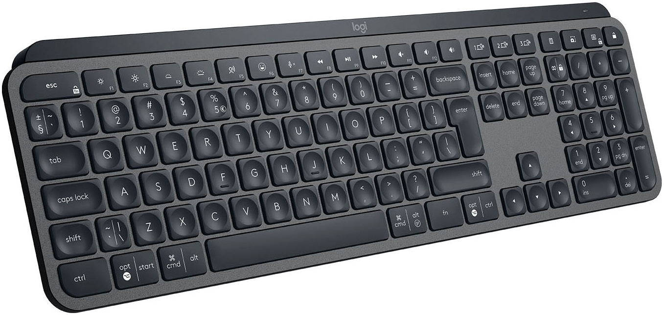 Logitech Tastatur »MX Keys for Business«, (Angenehmes Tippen-Antirutsch-Füße-Fn-Tasten-Lautstärkeregler-Multimedia-Tasten-USB-Anschluss-Ziffernblock-Windows-Sperrtaste)