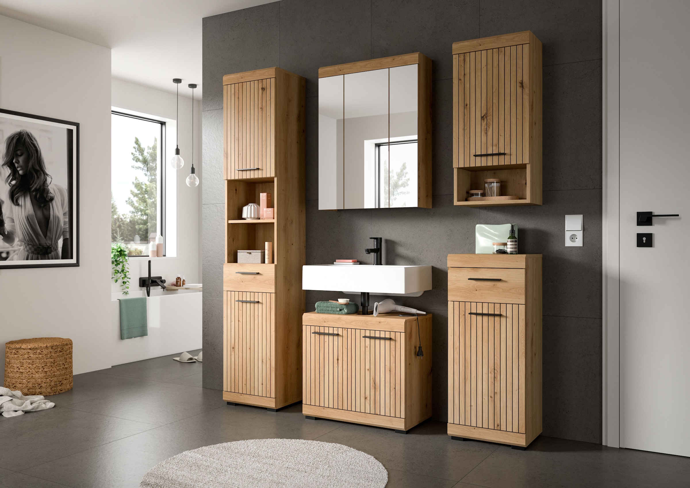 welltime Waschbeckenunterschrank »SIENA, Breite 60cm, mit  2 Türen oder 2 Schubkästen, MDF-Front« TOPSELLER! , mit Siphonausschnitt 10x25 cm, 1 Stk. tlg. in verschiedenen Farben erhältlich, Badmöbel, Badschrank, Kommode, Bad