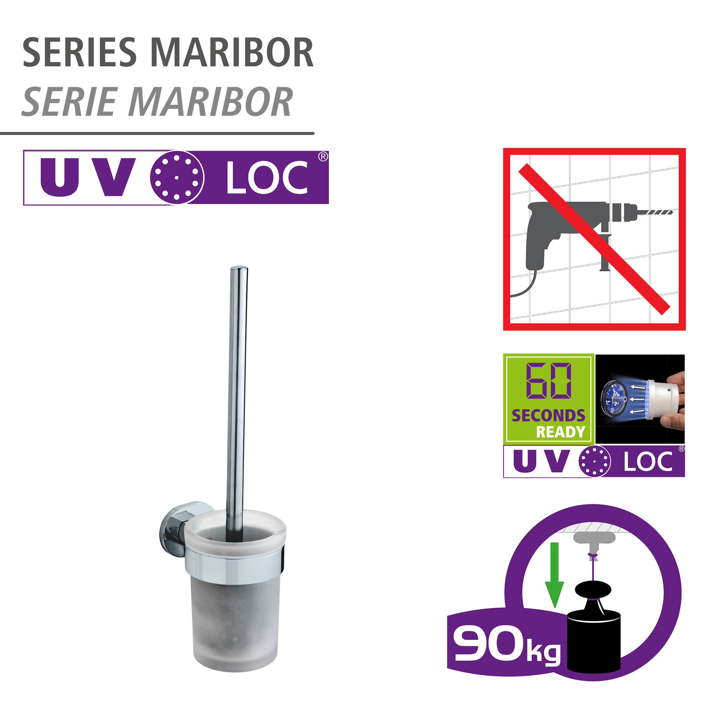 WENKO WC-Garnitur »UV-Loc® Maribor«, aus Zinkdruckguss-Glas, befestigen  ohne Bohren, Bürstenkopf auswechselbar online kaufen | mit 3 Jahren XXL  Garantie