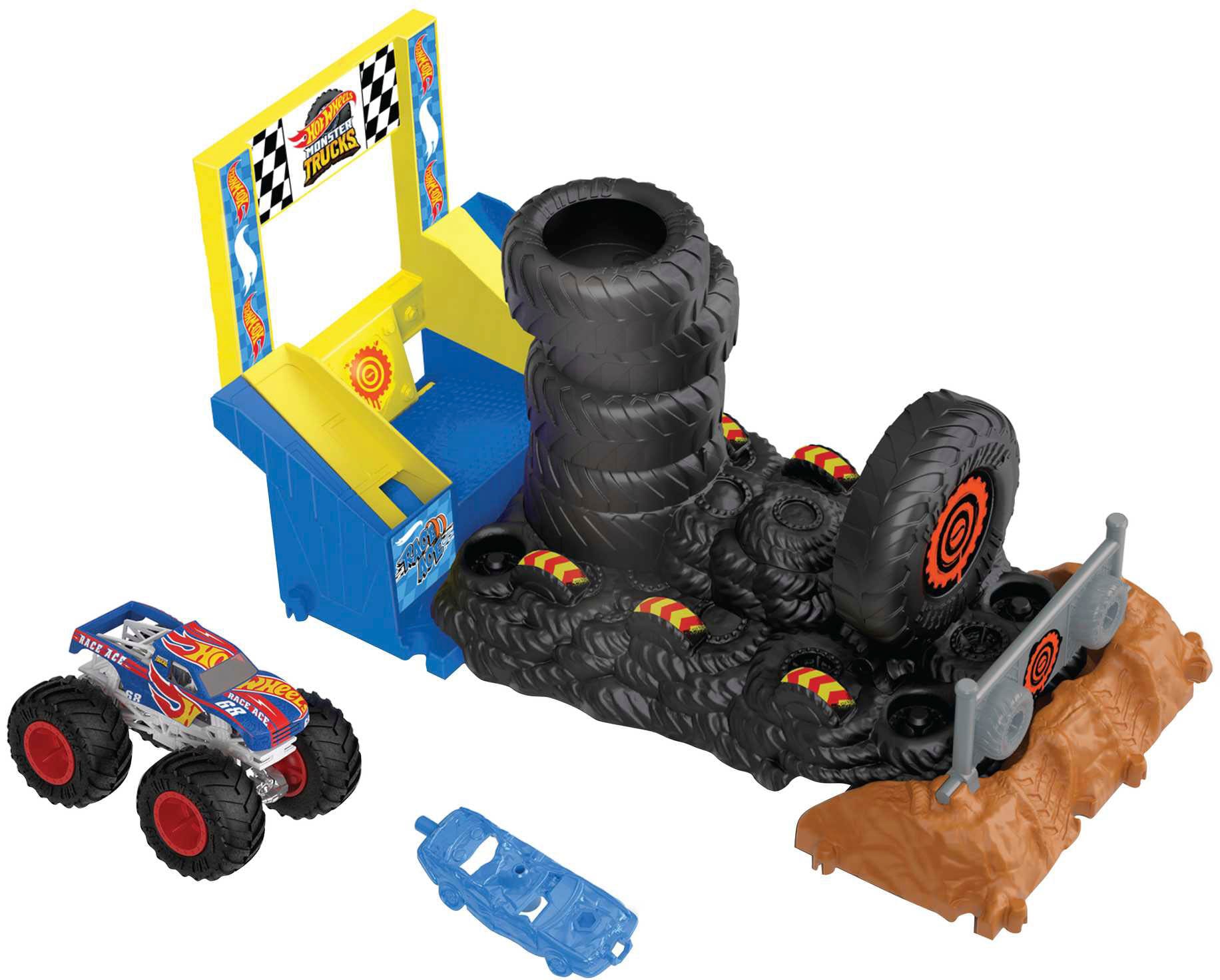 Hot Wheels Spiel-Parkgarage »Entry Monster Challenge bei Race«, Tire Ace\'s - World Trucks Race Smash Arena