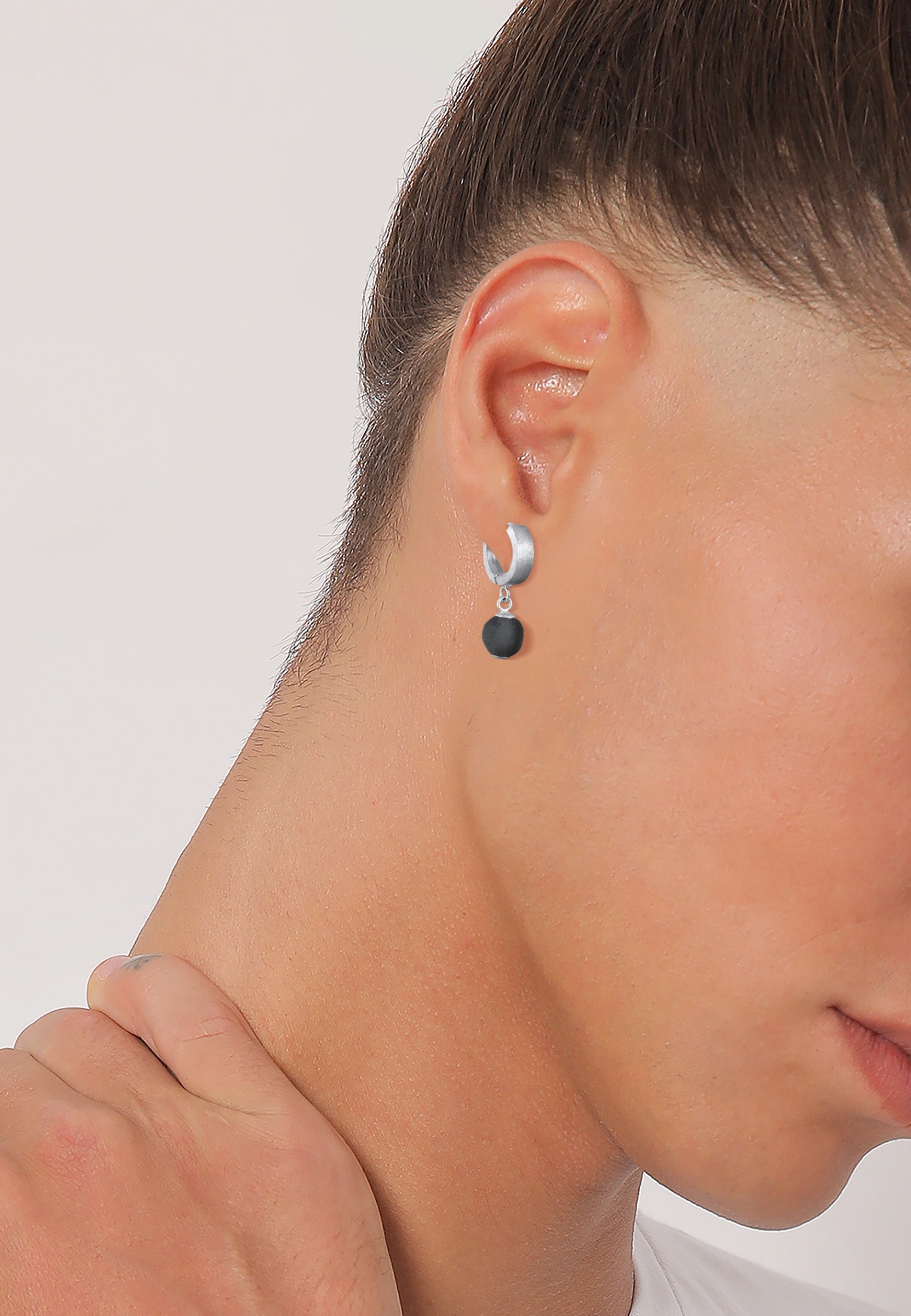 Kuzzoi Paar Creolen »Ohrringe Herren Single Creole mit Glasperle 925 Silber«