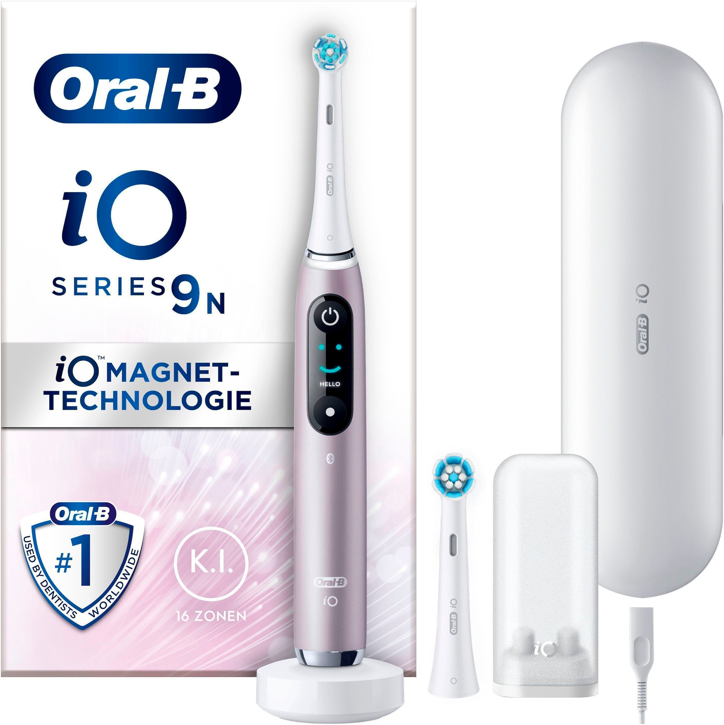 Oral-B Elektrische Zahnbürste »iO 9«, 2 St. Aufsteckbürsten, mit Magnet-Technologie, 7 Putzmodi, Farbdisplay & Lade-Reiseetui