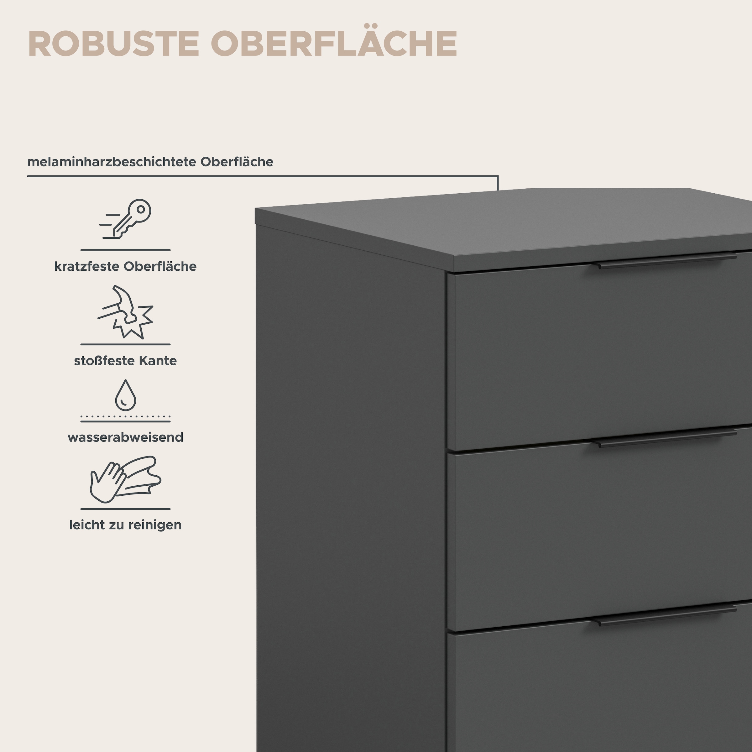 Home affaire Nachtkommode »Skarde 2 Nachttische, jeweils Breite: 45 cm« Set, Sie bekommen 2  Nachttische im Set, 2 Stk. tlg. Skarde, 2er Set Nachtkommoden, 3 Schubkästen, anthrazit