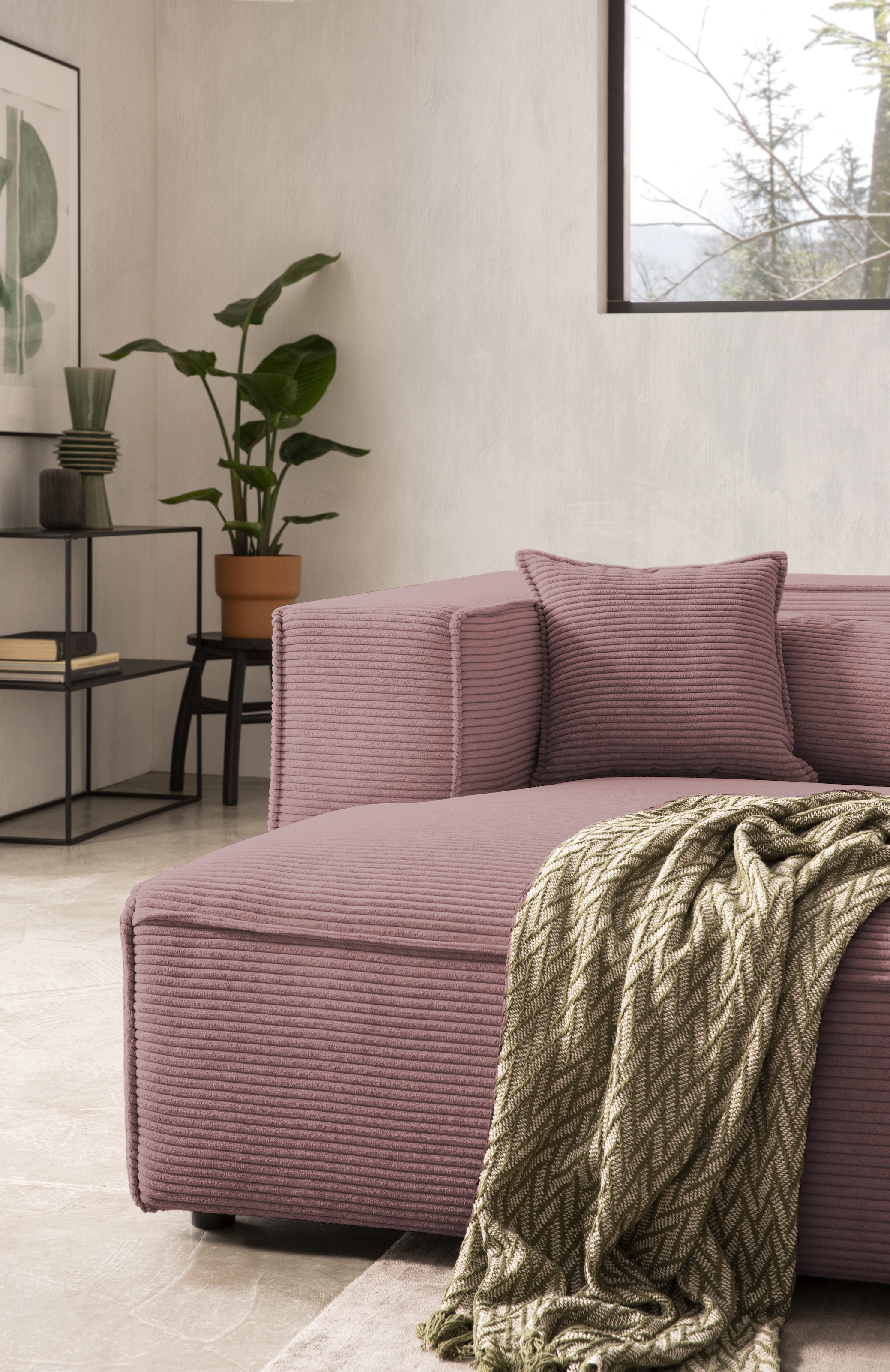 LeGer Home by Lena Gercke Ecksofa »PIARA Cord mit Kedernaht L-Form« wahlweise Ottomane rechts/links, schwarze Füße, bequemer Sitzkomfort