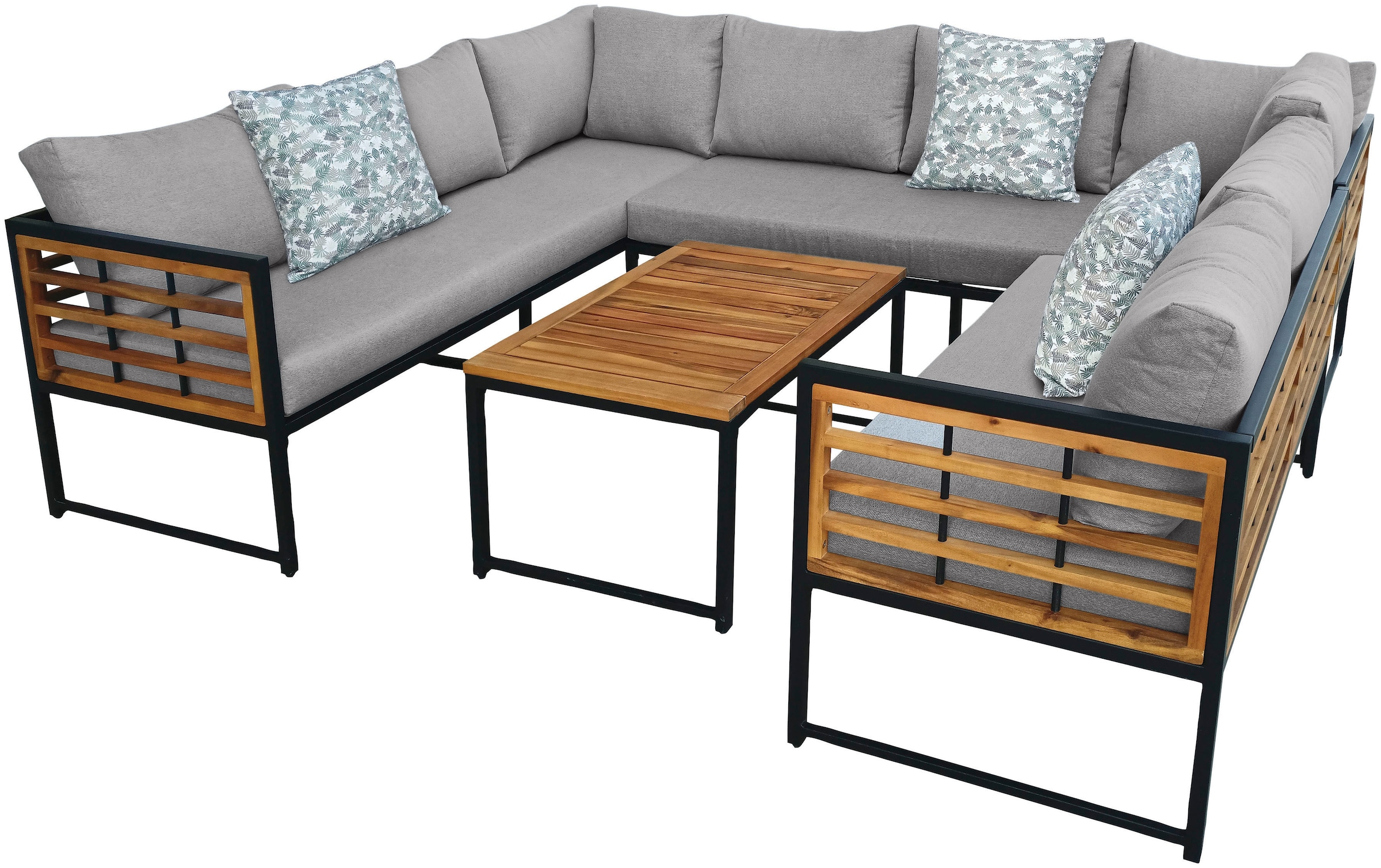 KONIFERA Gartenlounge-Set »Delphi«, (Set, 20 tlg., 2x3er Sofa, 1x 2er Sofa, 1x Tisch 80x60x42cm, inkl. Kissen, Stahl), Akazienholz, inkl. 3 Dekokissen, verschiedene Stellmöglichkeiten