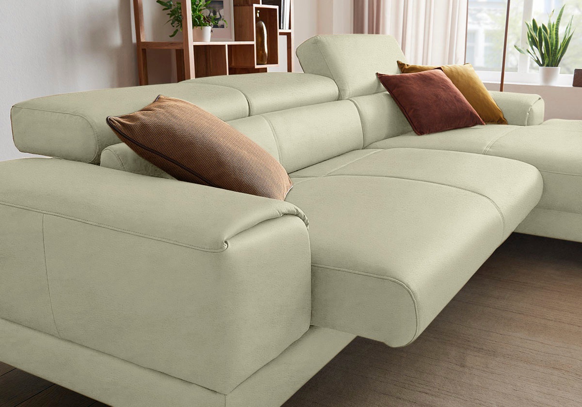 W.SCHILLIG Ecksofa »piedroo, Designsofa mit tollem Sitzkomfort, elegant und bequem, L-Form«, Kopfteilverstellung, wahlweise mit Sitztiefenverstellung, Breite 303cm