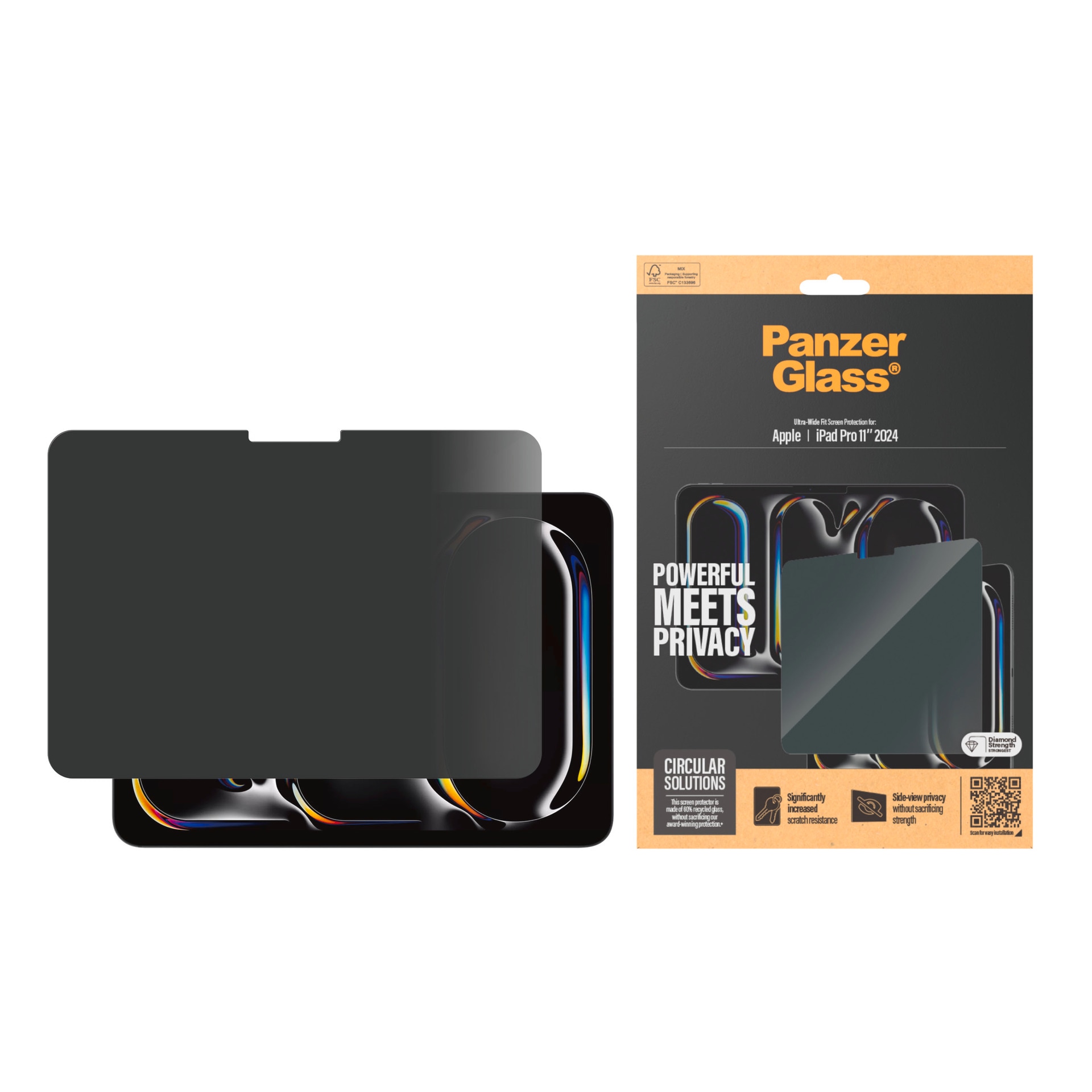 PanzerGlass Displayschutzglas »Ultra-Wide Fit Privacy Screen Protection«, für Apple iPad Pro 11 (2024), Displayschutzfolie, Schutzfolie, Sichtschutz, kratz- & stoßfest