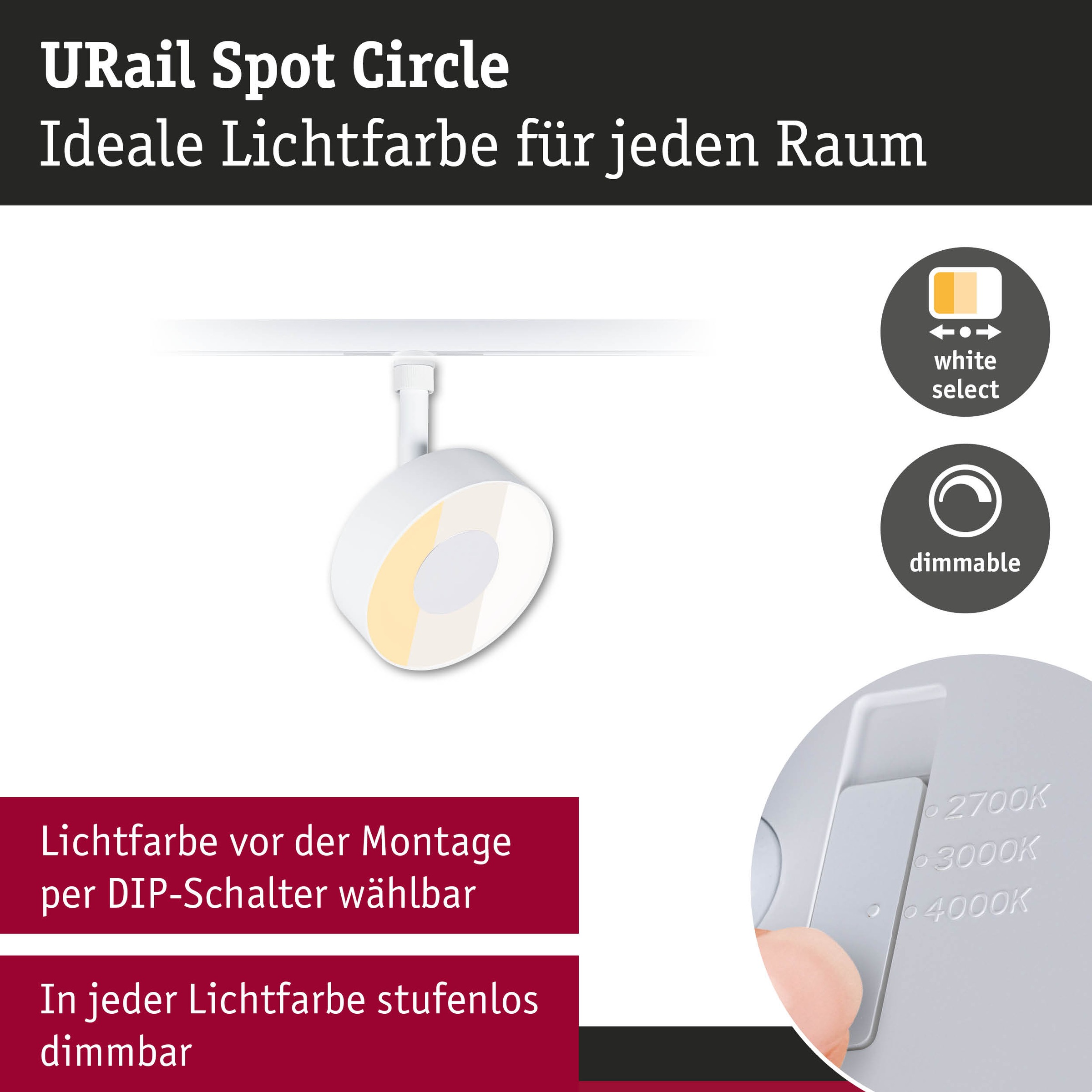 Paulmann Schienensystem-Leuchten »URail Spot Circle 1x5W 2700-4000K 230V« LED-Modul 1 Stk. Farbwechsler Dimmbar