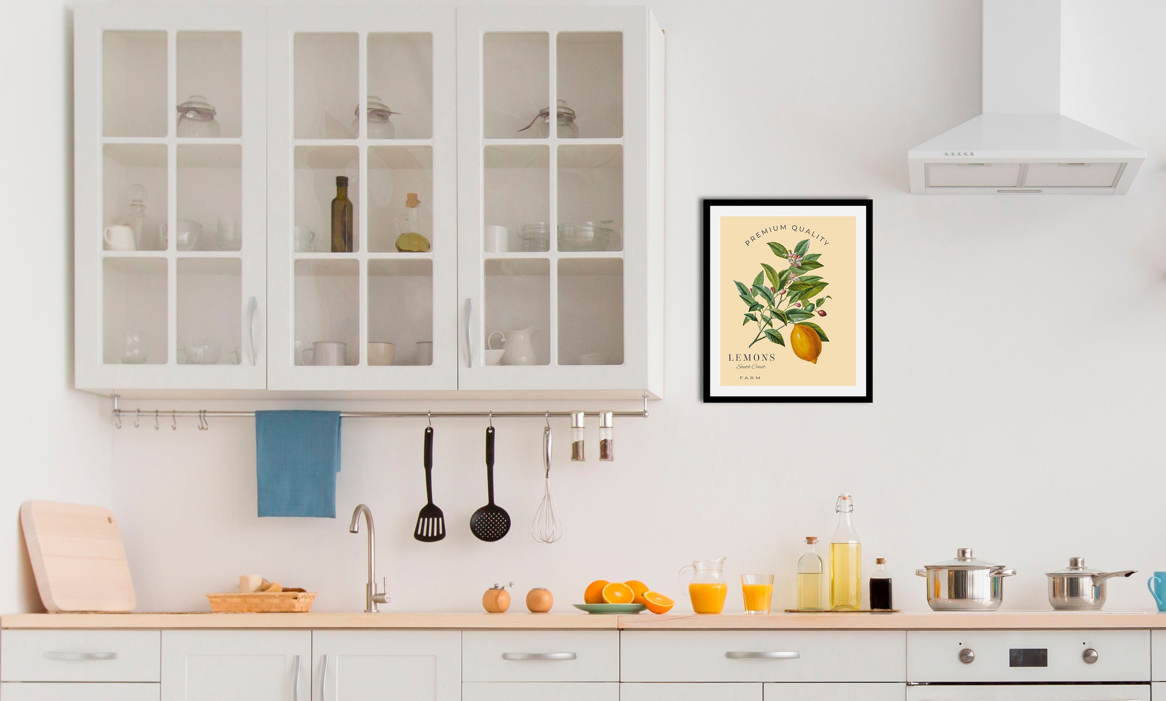 queence Bild »Lemons«, Obst-Obst Bilder-Schriftzug-Figuren-Abstrakt, (1 St.), HD Premium Poster-Druck inkl. Holzrahmen