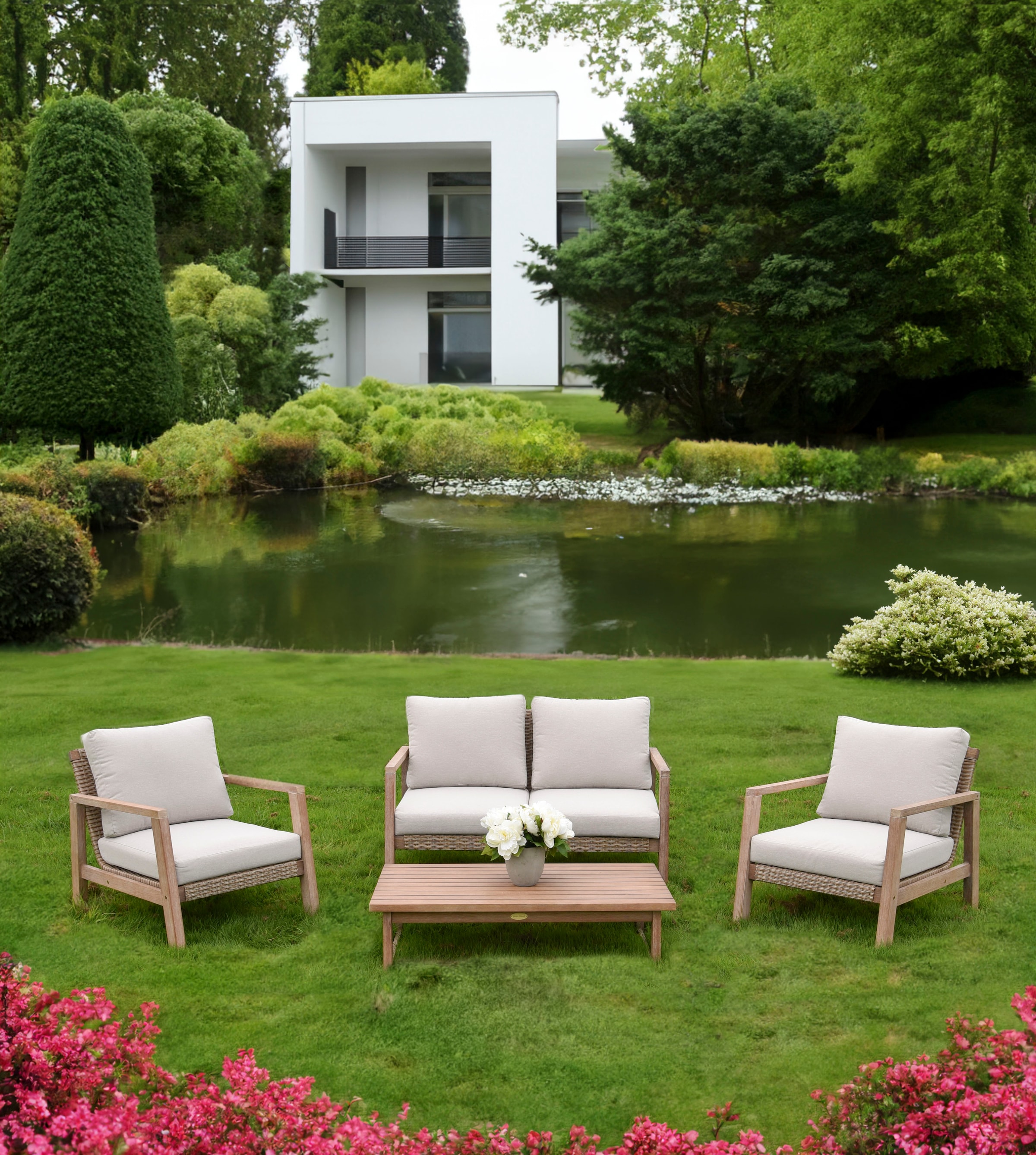Garden Pleasure Gartenlounge-Set »»SAN«« 4 Stk. tlg. 2 Sessel, Tisch LxB: 106x66 cm, inkl Kissen