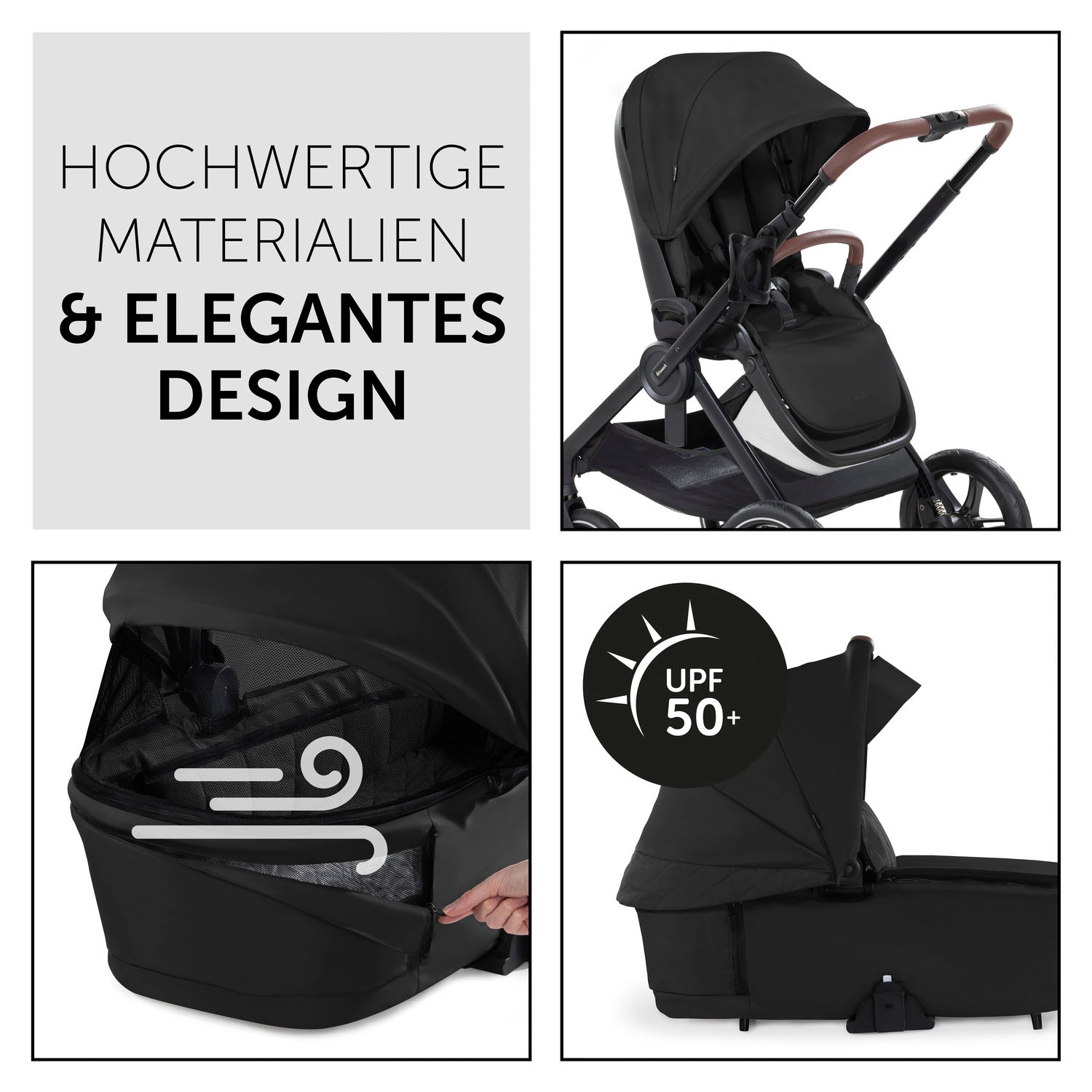 Hauck Kombi-Kinderwagen »Walk N Care Air Set, black«, 22 kg, belastbar bis 22 kg