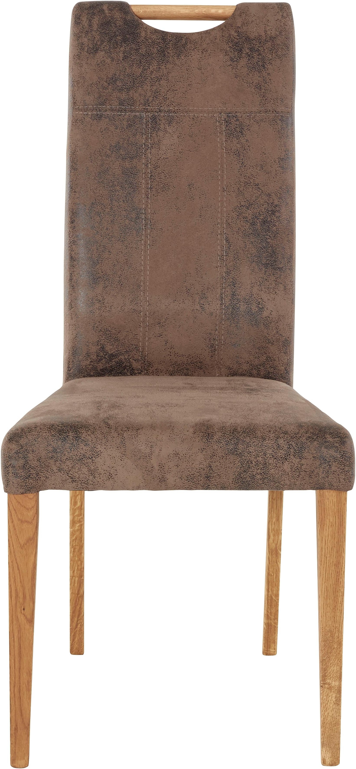 Home affaire Esszimmerstuhl »Roberta Polsterstuhl, Gestell Eiche massiv«, (Set), 2 St., Luxus-Microfaser Vintageoptik, Bezug aus strapazierfähiger Microfaser