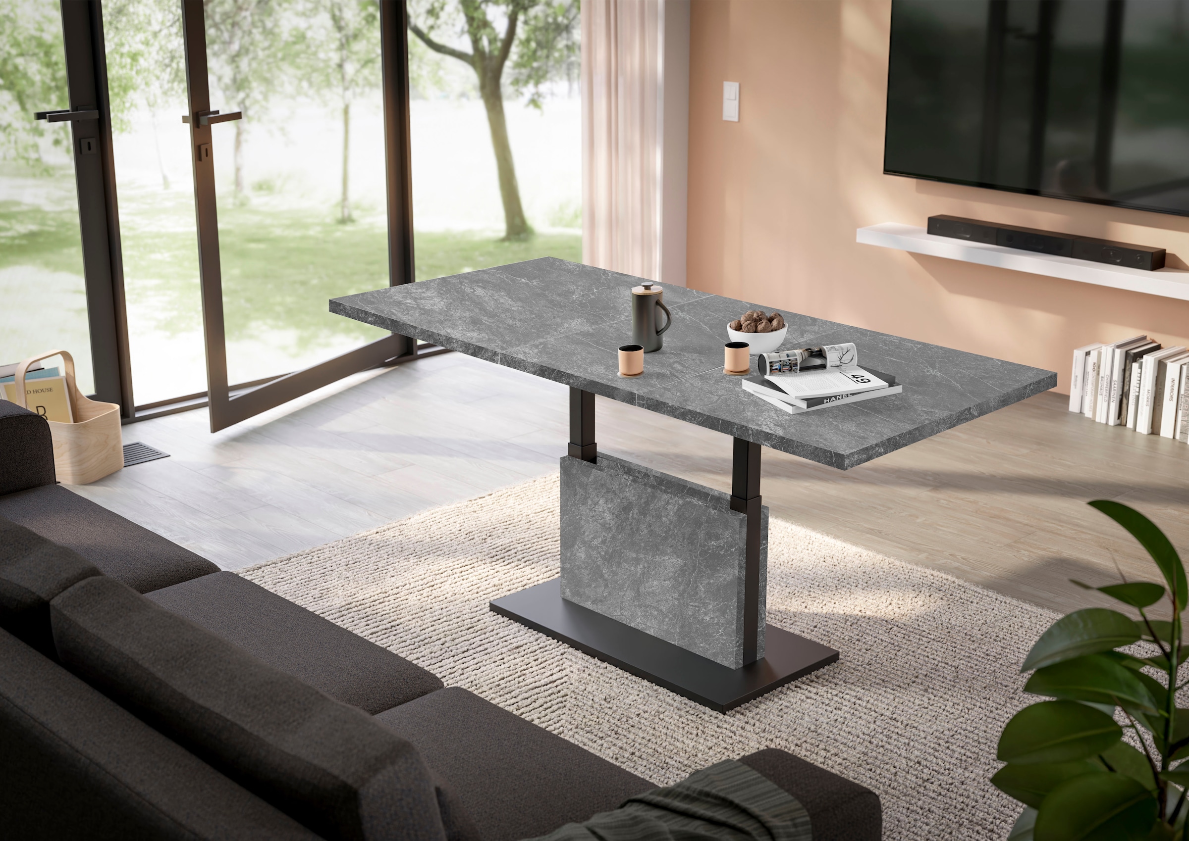 Mäusbacher Couchtisch »Lift Couchtisch« höhenverstellbar 56-75cm, Breite Tischplatte 120-160cm, Metallgestell