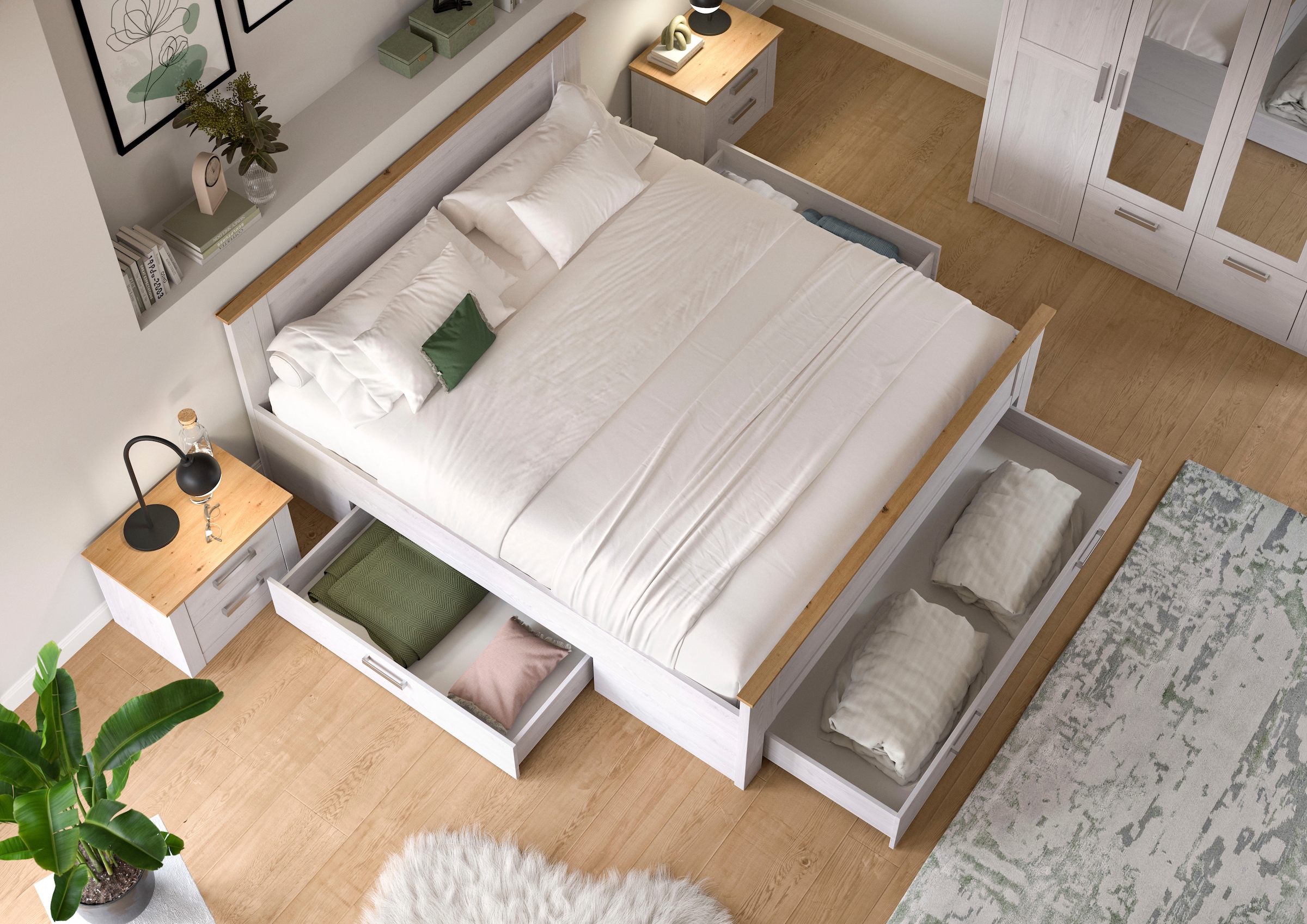 Home affaire Schlafzimmer-Set »COSENZA, TOPSELLER!, 4-teilig, Kleiderschrank, Bett & 2x Nachttische« Matratzengröße 180x200 cm, viel Stauraum, ohne Lattenrost & Matratze, 4 tlg. tlg. Schlafzimmer, Schlafen, Set, Kombination, Bettanlage