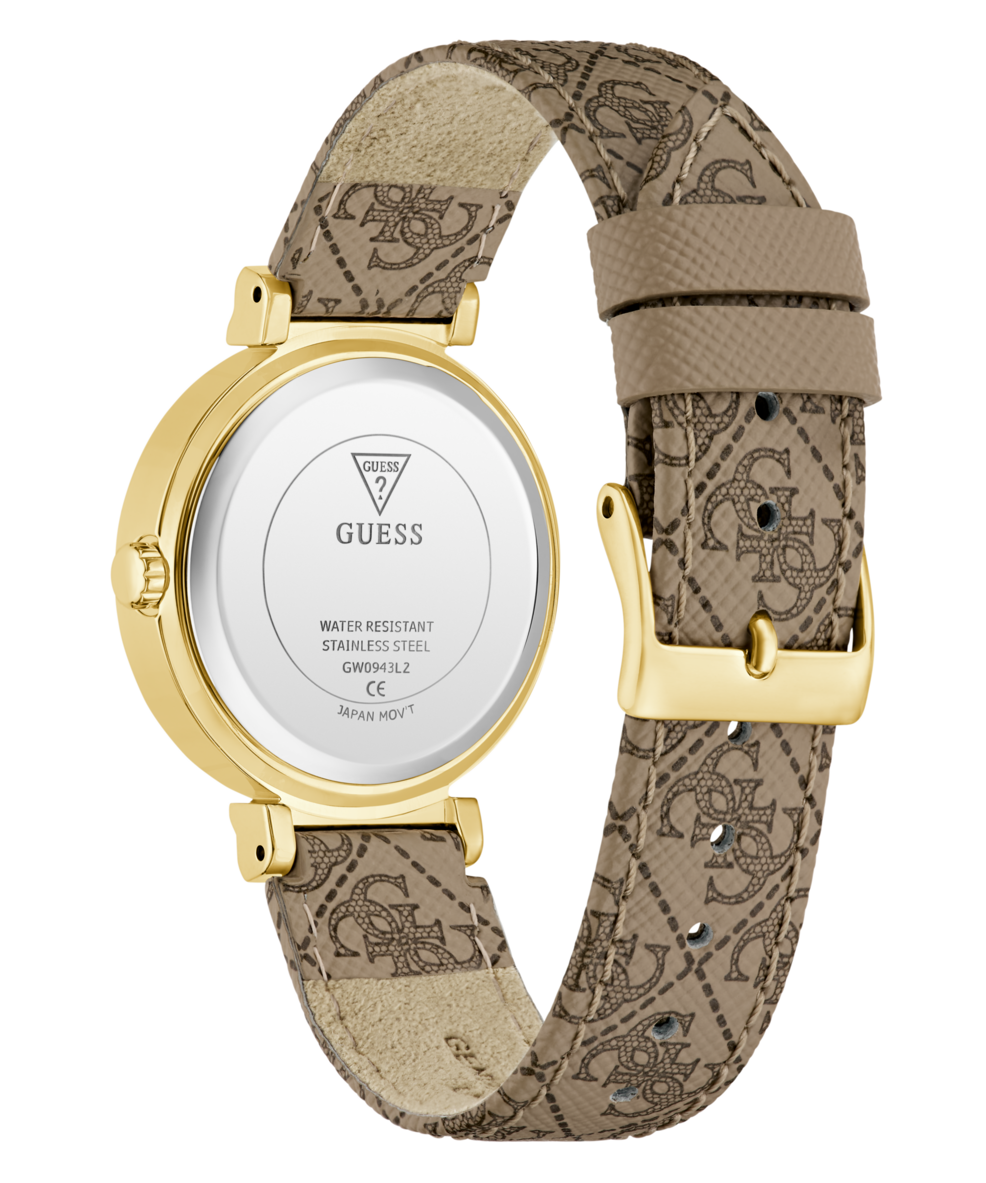 Guess Quarzuhr »IVY« Armbanduhr, Damenuhr, Lederarmband, Kristallsteine