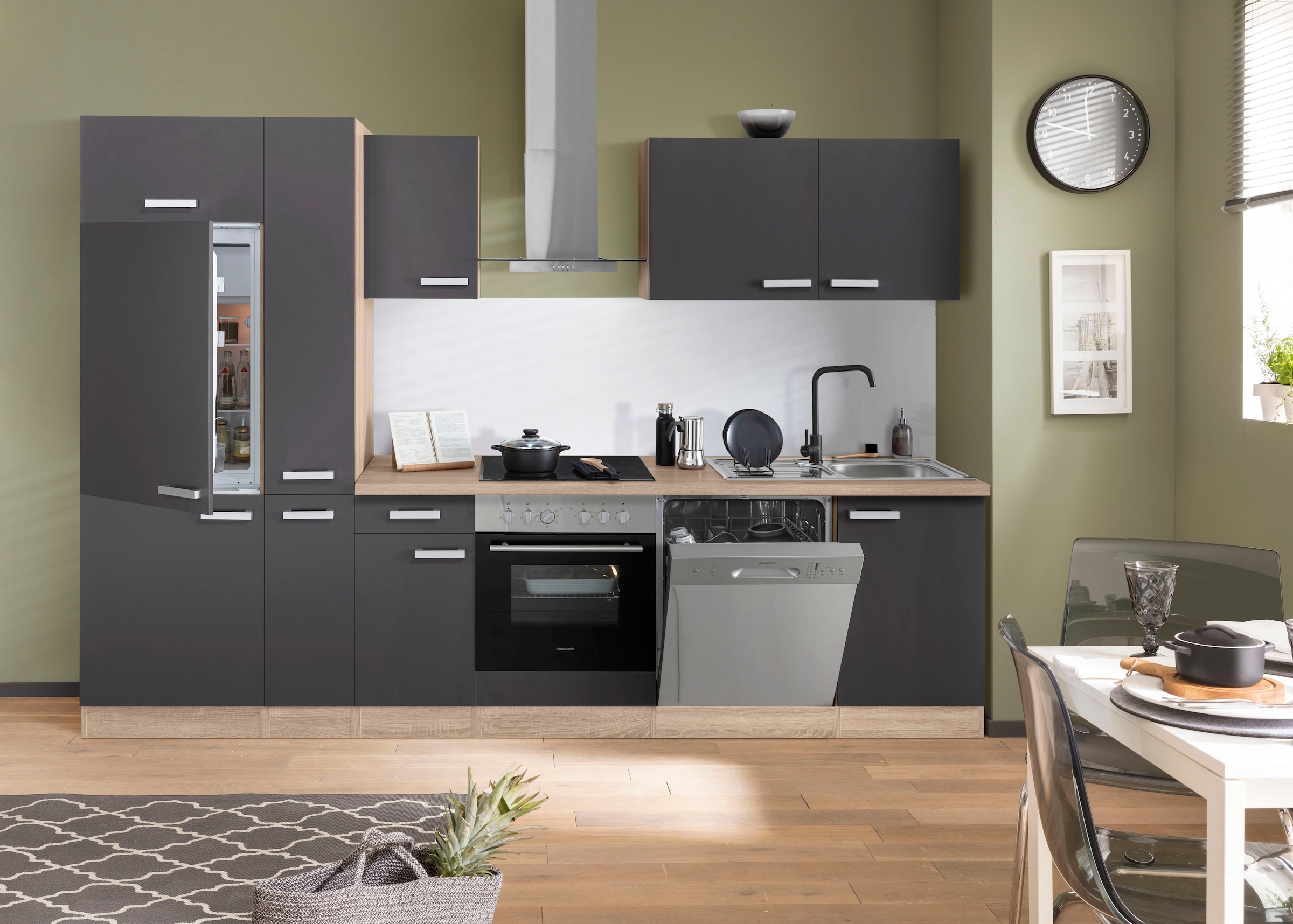 OPTIFIT Küchenzeile »Leer Breite 300 cm«, mit Hanseatic E-Geräten, inkl. Kühlschrank