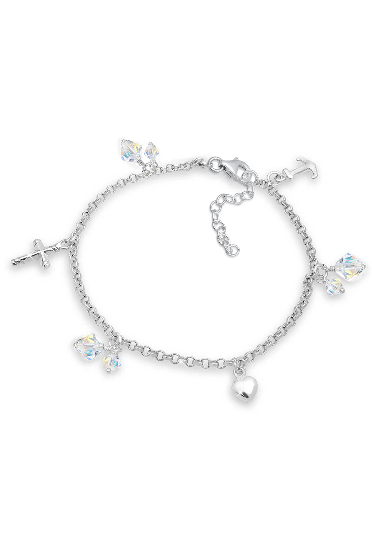 Elli Bettelarmband »Armband Kreuz Herz Anker Kristalle Silber«