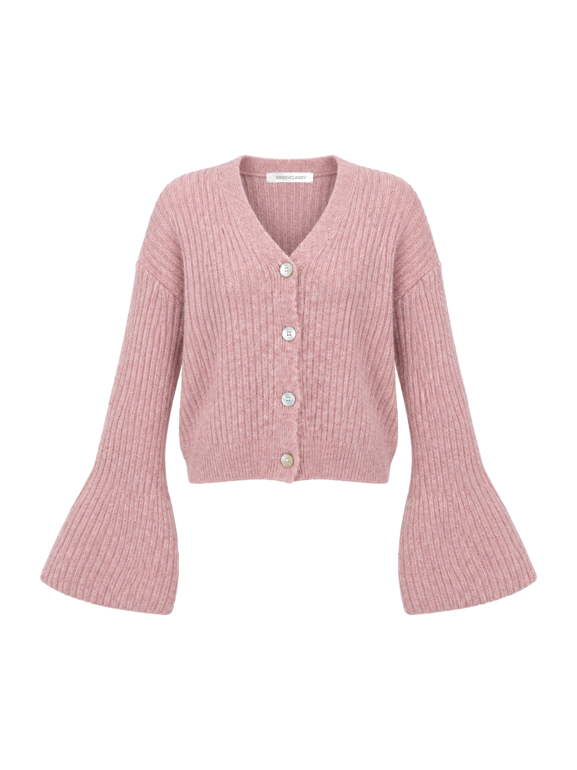 SASSYCLASSY Strickjacke »Strickjacke mit Trompetenärmeln« Jacke mit Trompetenärmeln in Braun