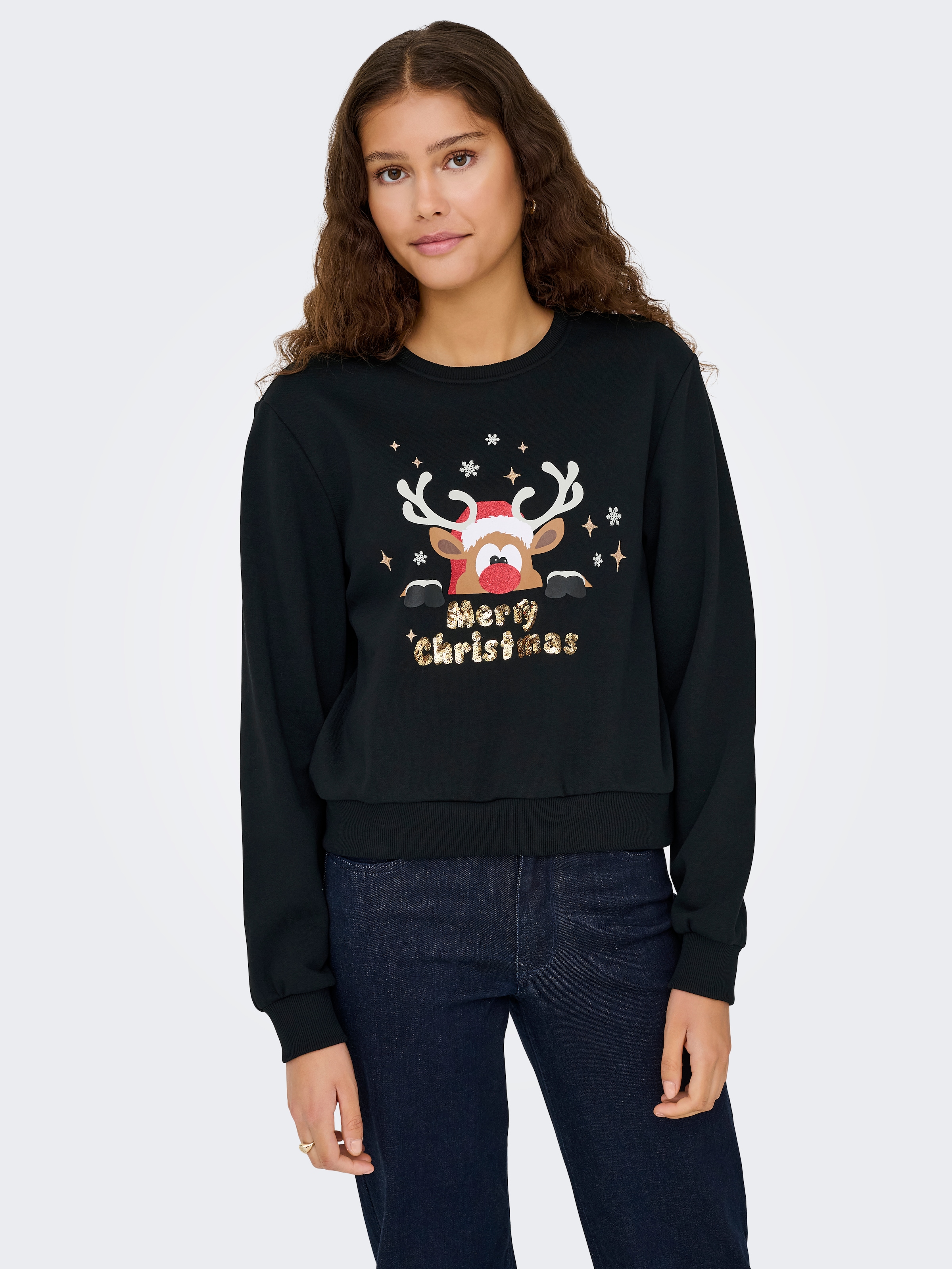 ONLY Weihnachtssweatshirt »ONLYDA XMAS L/S O-NECK BOX SWT«, Baumwollmischung, regular fit
