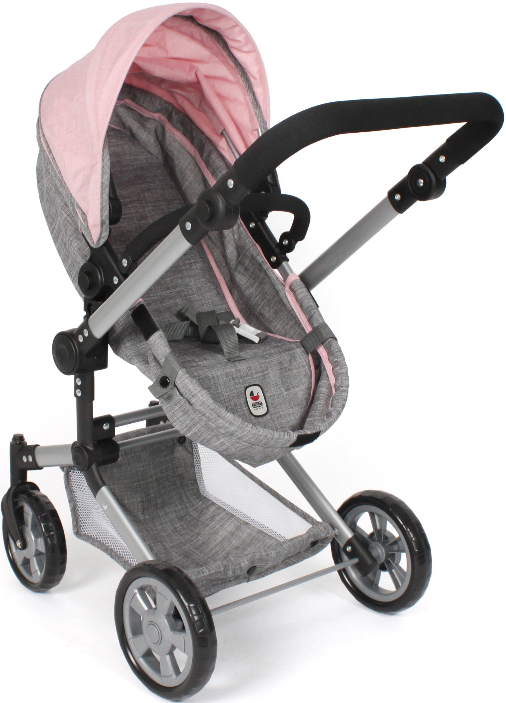 CHIC2000 Kombi-Puppenwagen »Linus, Melange Grau-Rosa«, (Set), mit Babywanne und Autositz