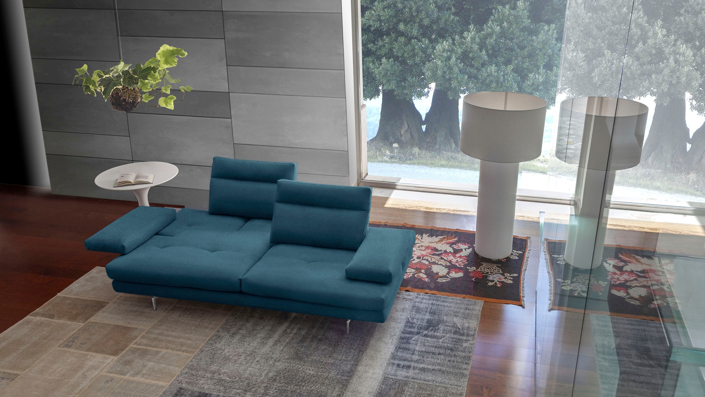 CALIA ITALIA 3-Sitzer »Toby Wing, Designsofa mit hohem Sitzkomfort, bequem und elegant«, inklusive Sitztiefenverstellung, Füße in Chrom glänzend