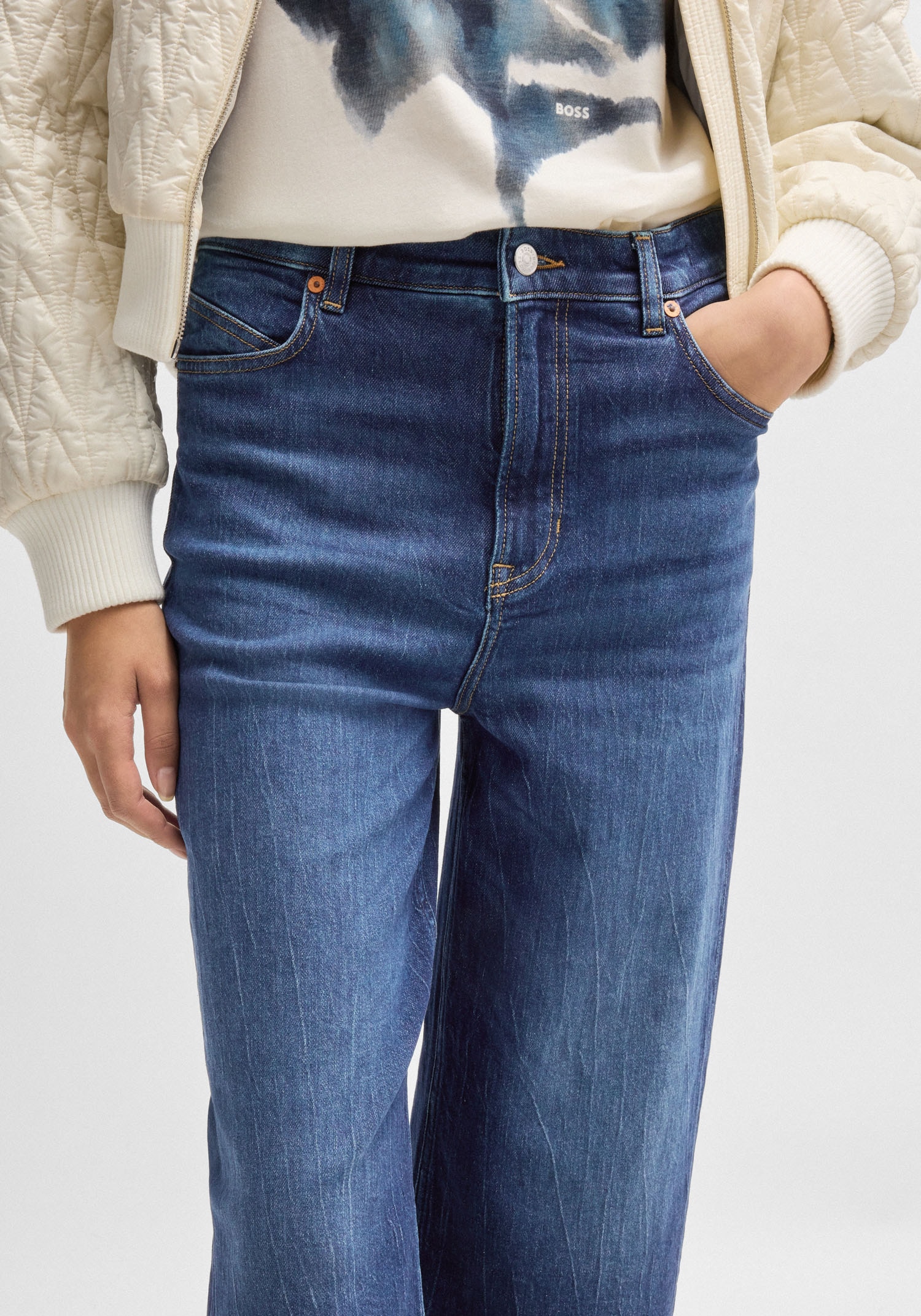 BOSS ORANGE Weite Jeans »Marlene High Rise, High Waist Premium Damenmode«, (BOSS ORANGE DENIM), weite Beinfom, cropped