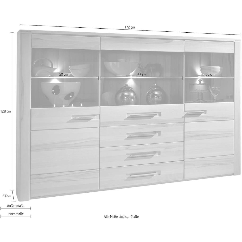 Innostyle Highboard »Nature Plus«, Breite 172 cm, 3 Glas-/Holztüren, 3 Schubkästen