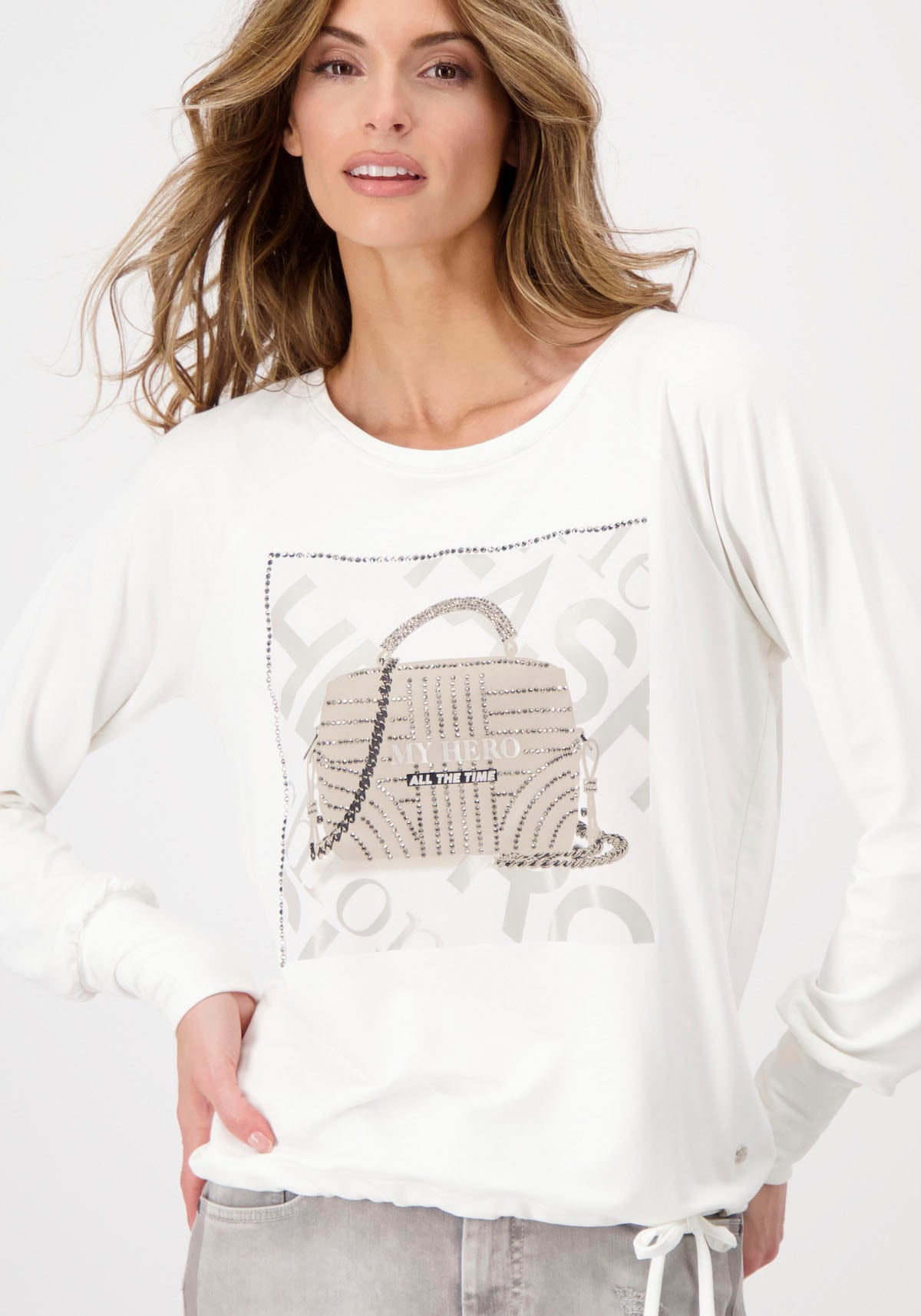 Monari Langarmshirt, mit glitzerndem Taschen Print bei ♕