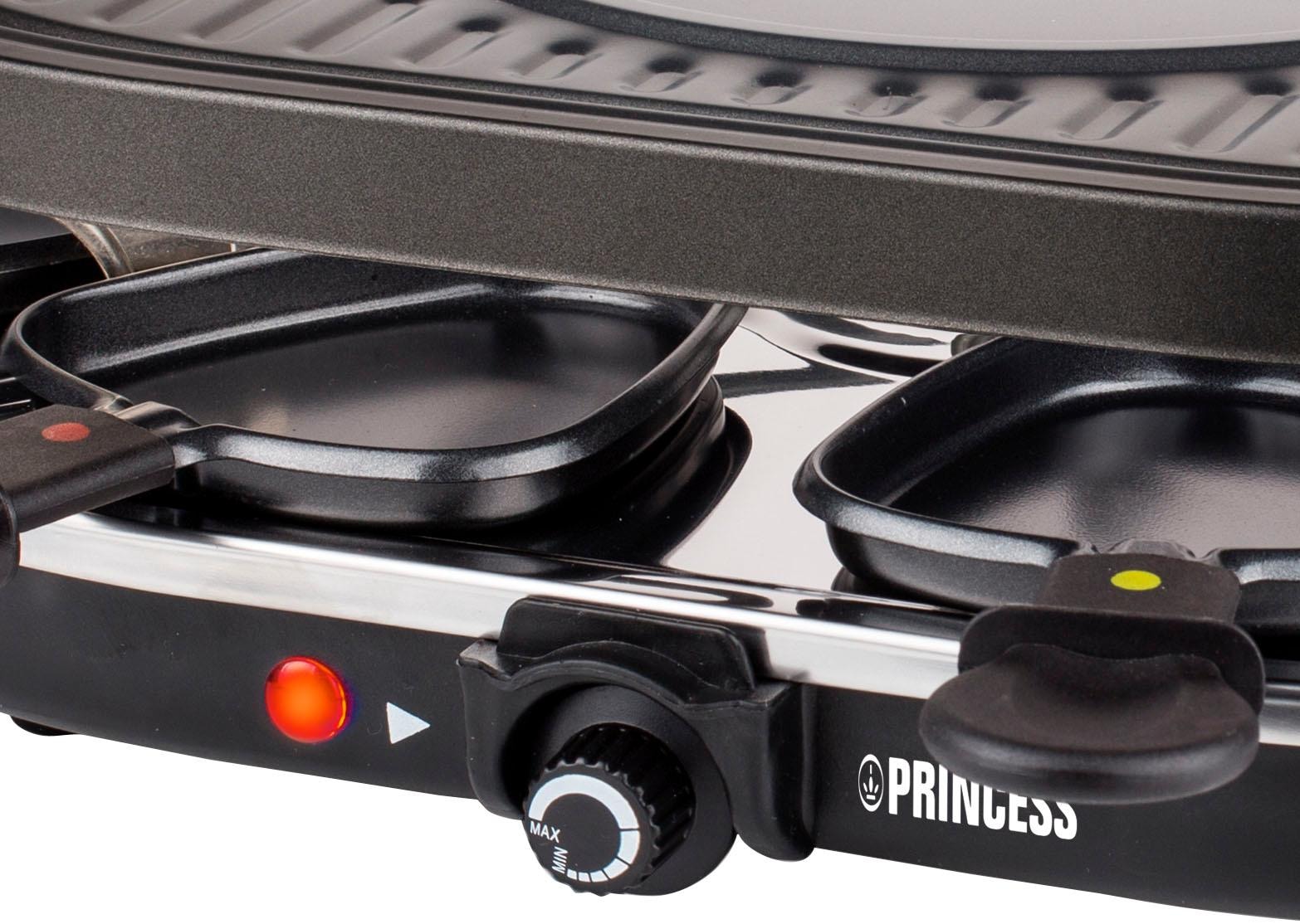 PRINCESS Raclette »162700 - Oval - 8 Pfannen«, 8 St. Raclettepfännchen, 1200 W, Multifunktionale Platte, inklusive 8 Pfännchen und 8 Holzschabern