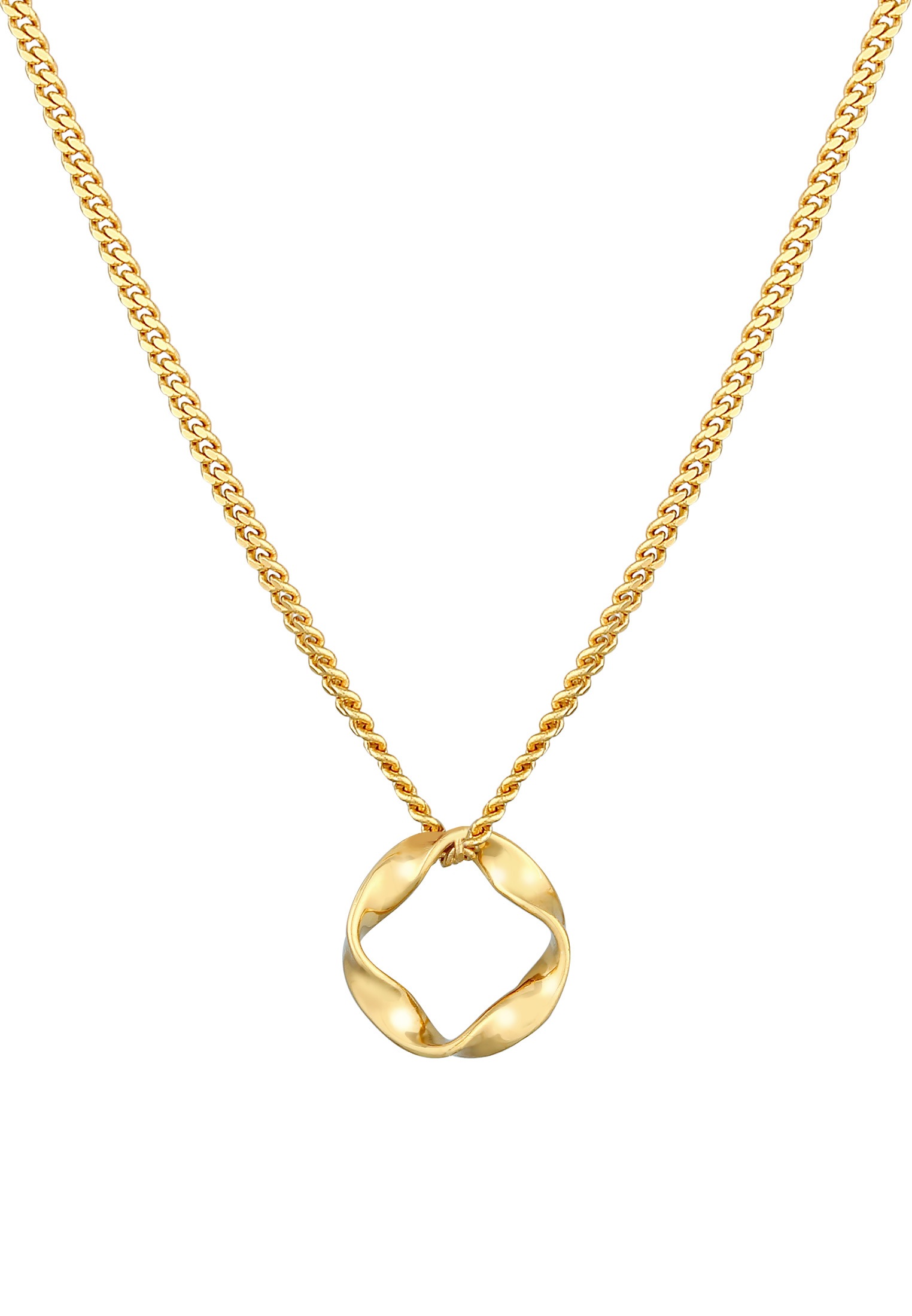 Elli Premium Kette mit Anhänger »Halskette Kreis Design Twisted Gedreht 585 Gelbgold«